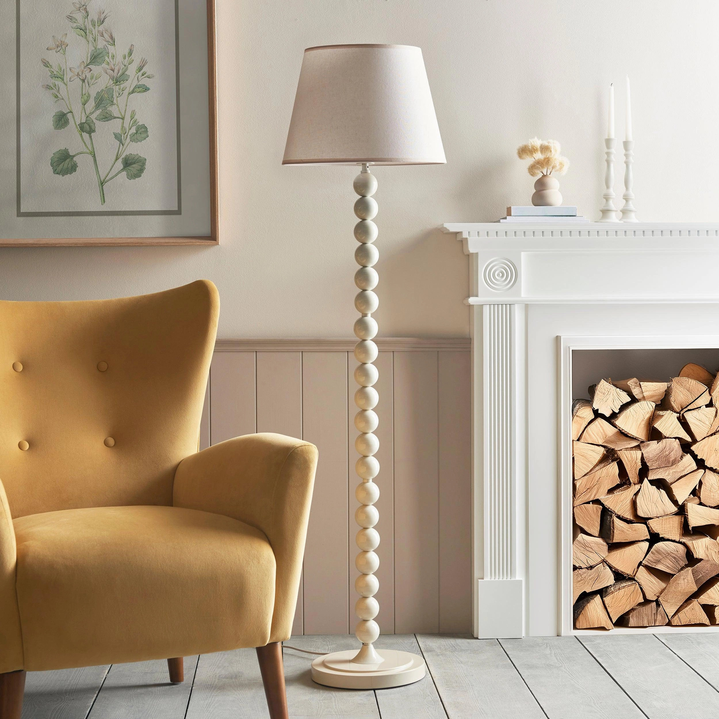 Higgledy Almond White Floor Lamp & Ivy 40cm Vintage White Shade