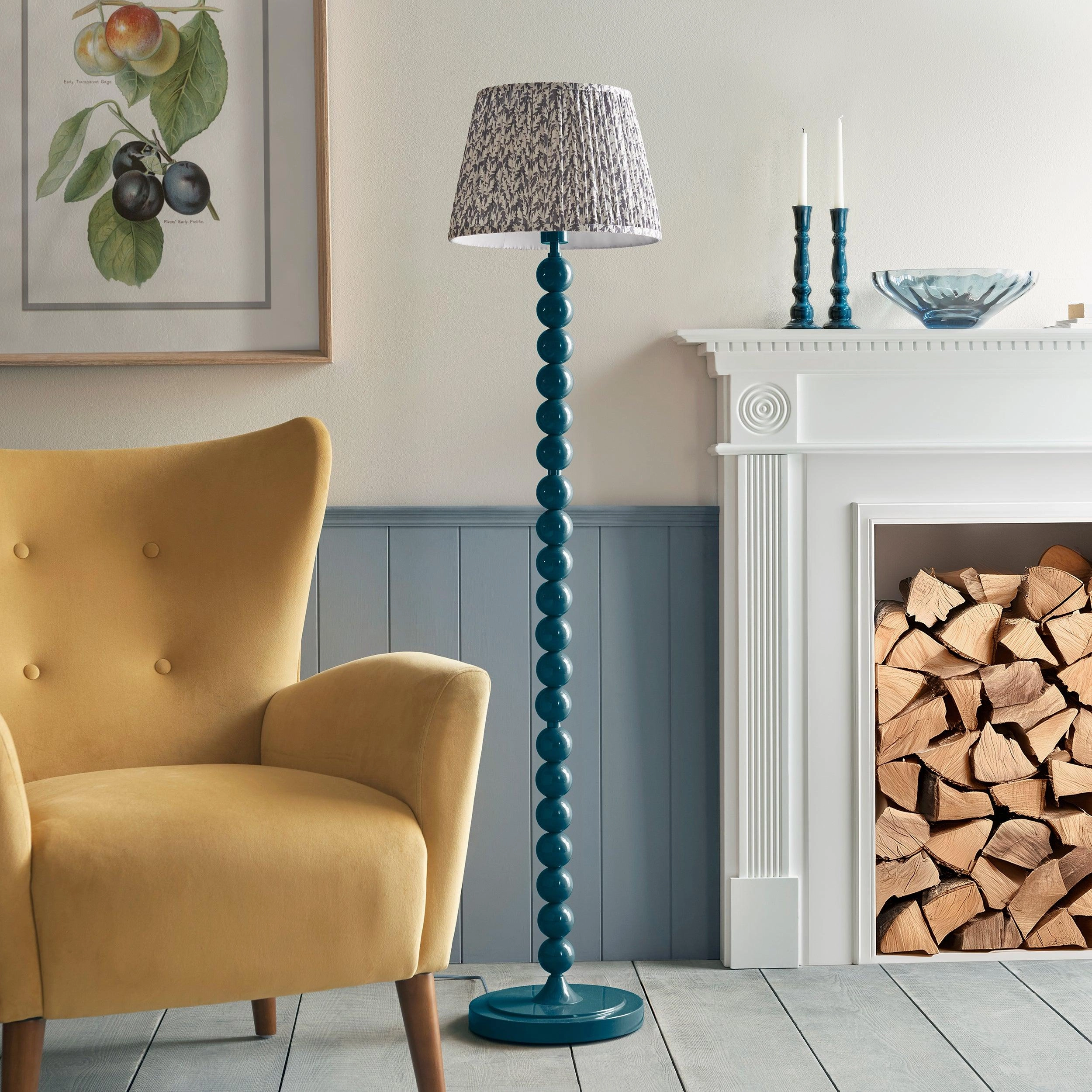 Higgledy Almond White Floor Lamp & Leaf 35cm Pearl Grey Shade