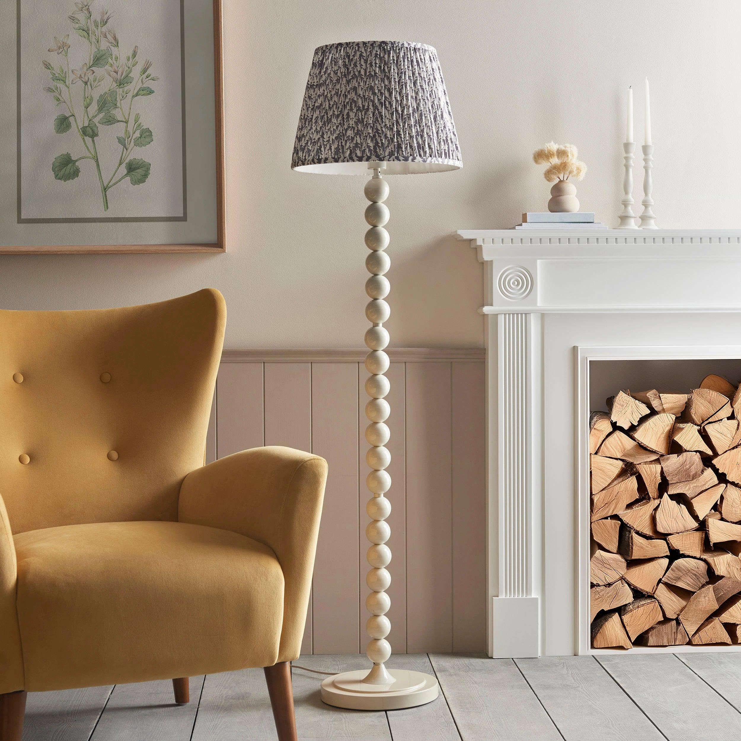 Higgledy Almond White Floor Lamp & Leaf 40cm Pearl Grey Shade