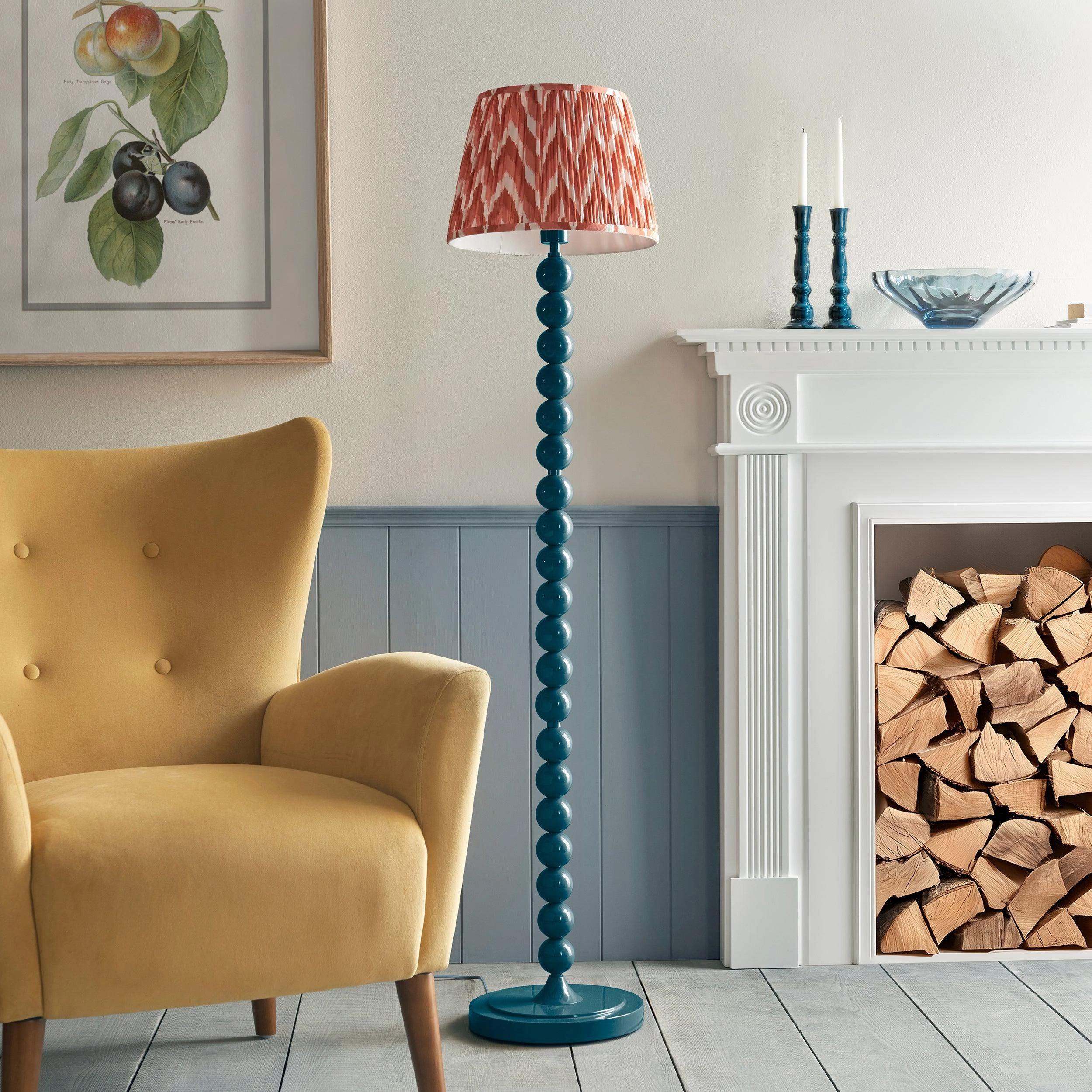 Higgledy Almond White Floor Lamp & Zigzag 35cm Apricot Orange Shade