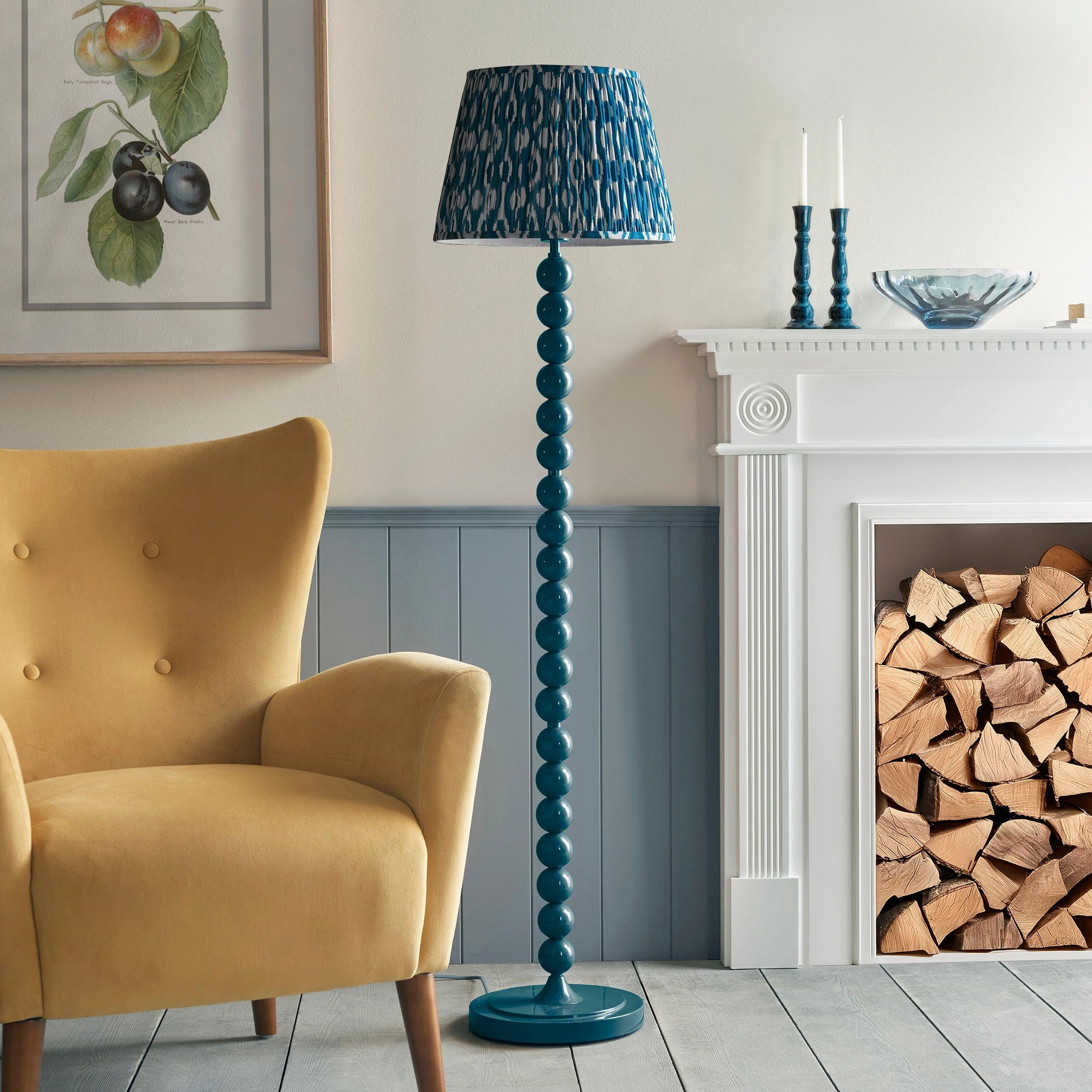 Higgledy Blue Floor Lamp & Ikat 40cm Marlin Blue Shade
