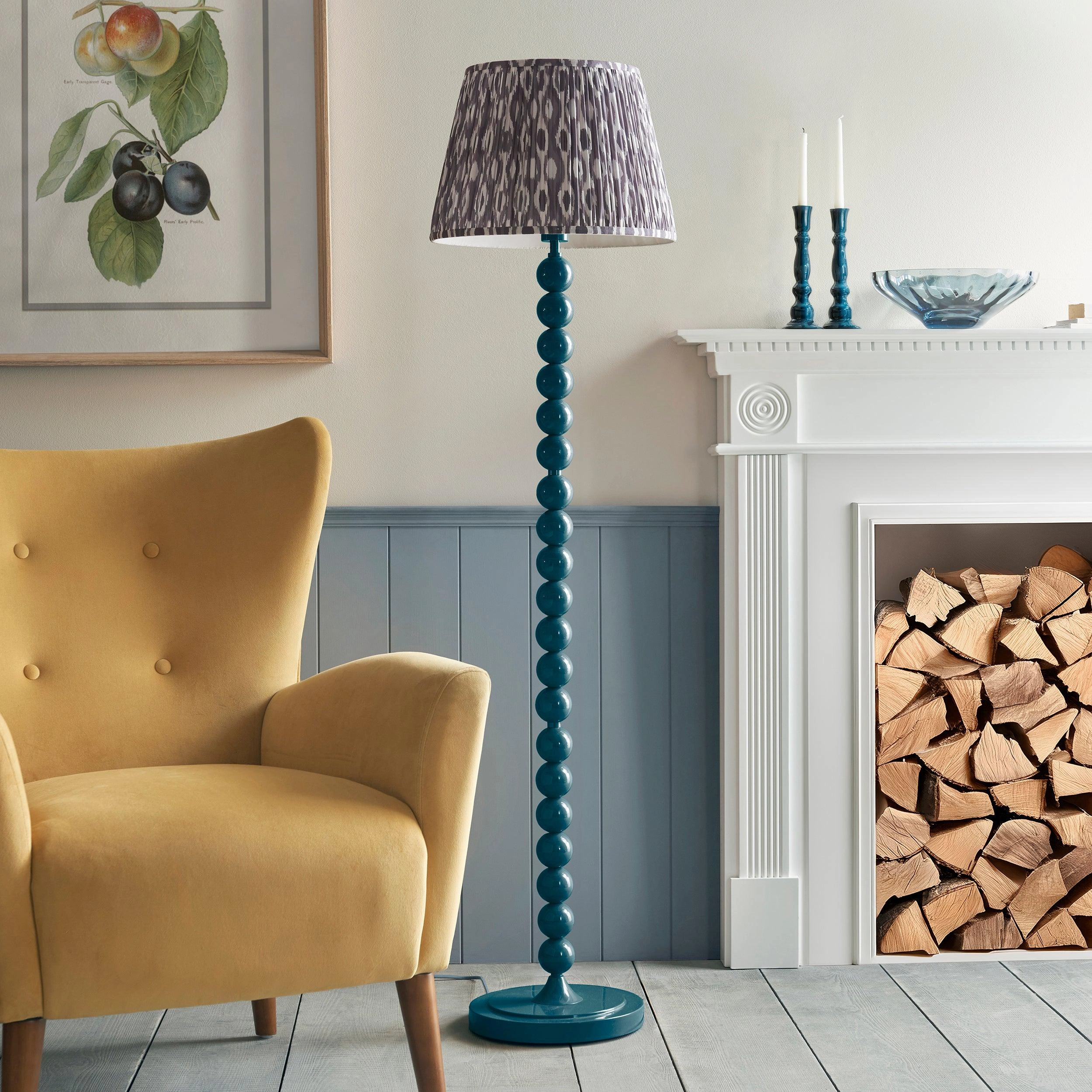 Higgledy Blue Floor Lamp & Ikat 40cm Pearl Grey Shade