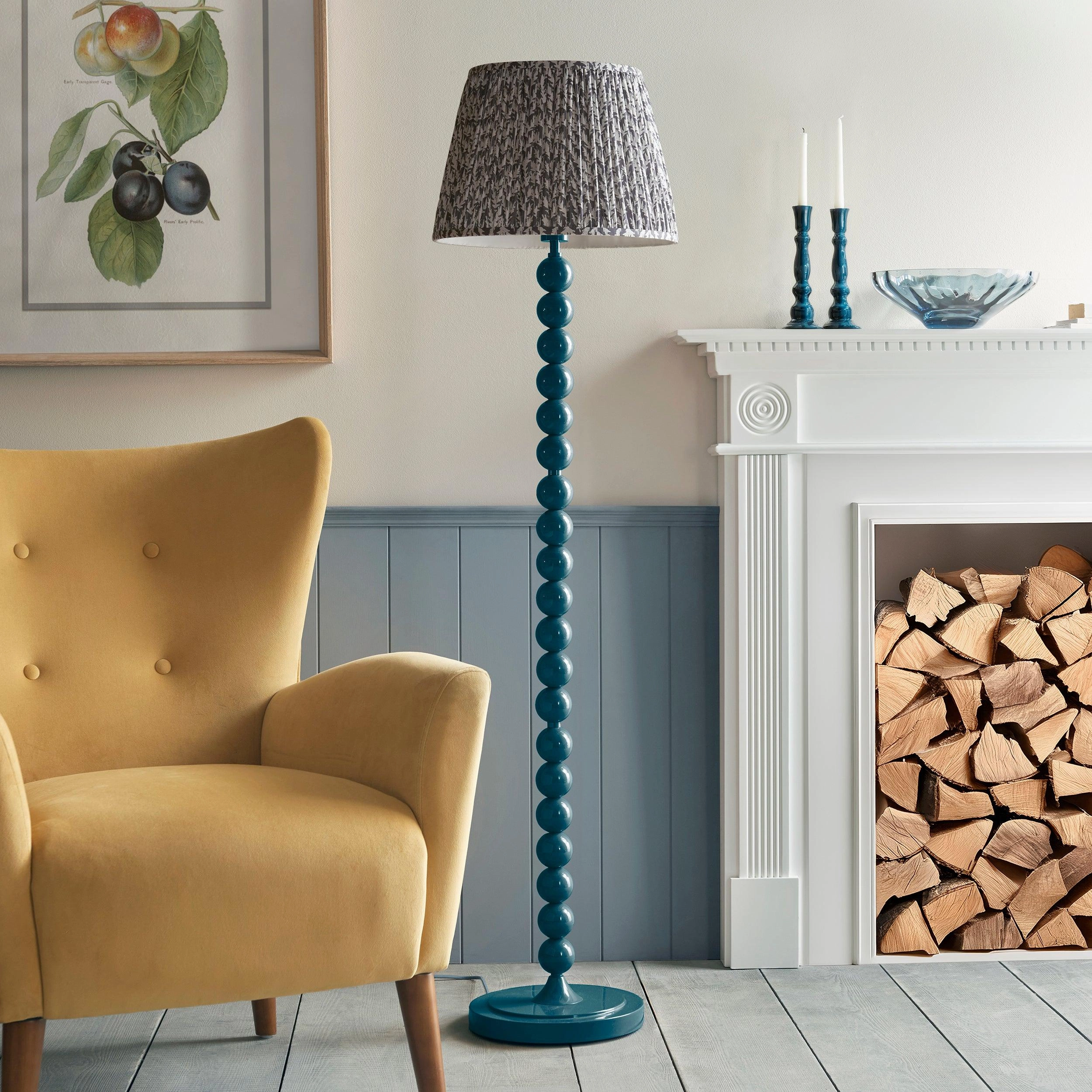 Higgledy Blue Floor Lamp & Leaf 40cm Pearl Grey Shade