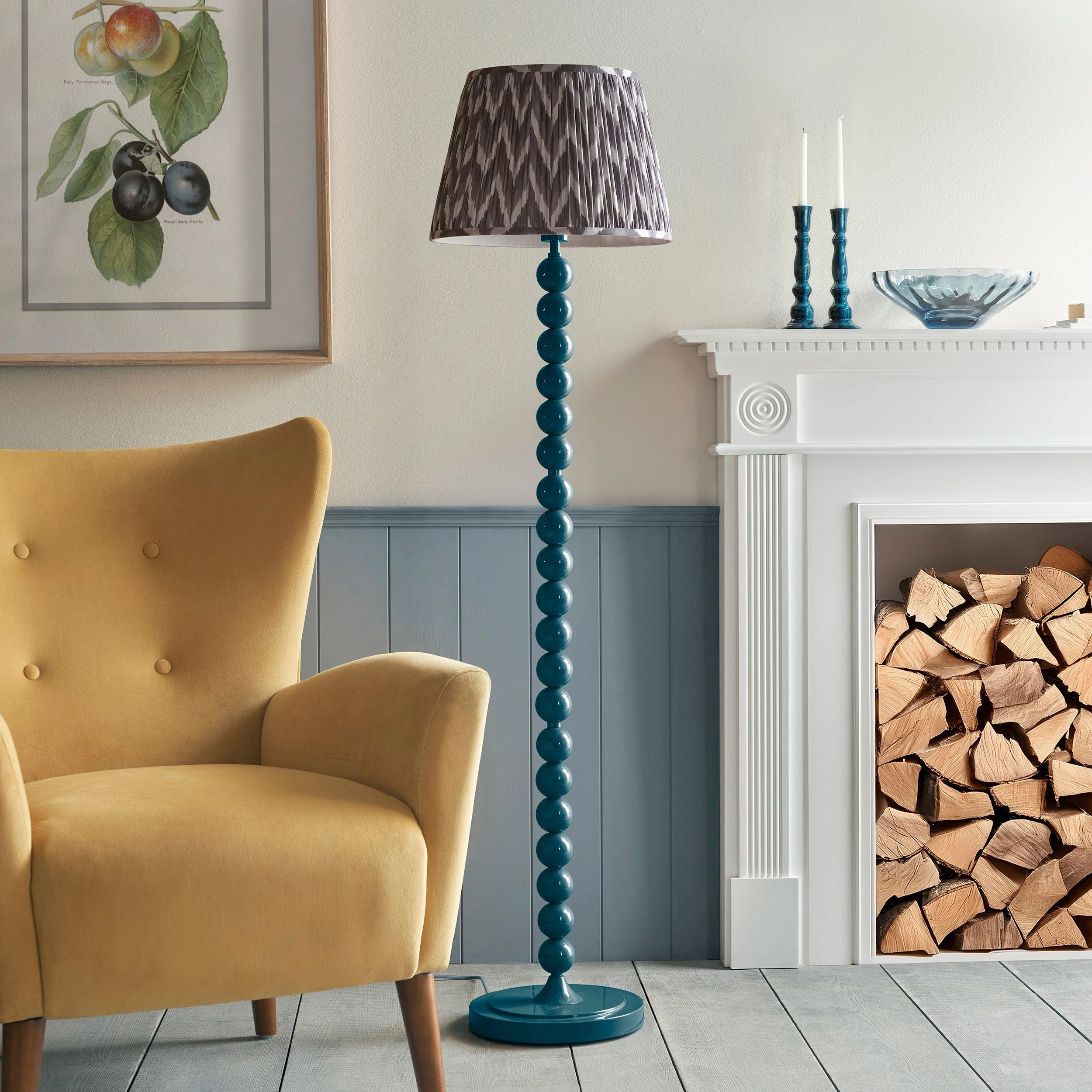 Higgledy Blue Floor Lamp & Zigzag 40cm Pearl Grey Shade