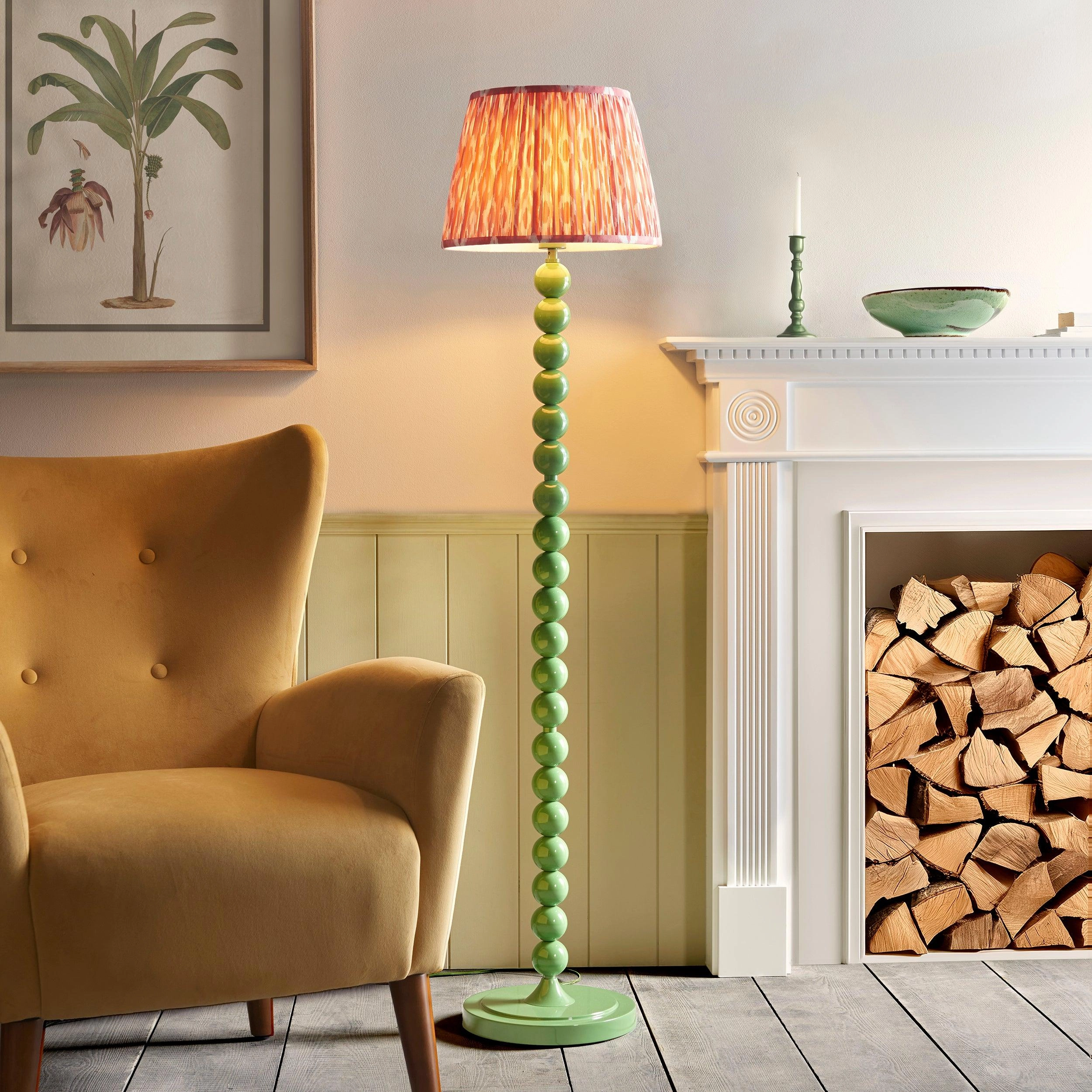 Higgledy Green Floor Lamp & Ikat 35cm Coral Pink Shade creative lampshade design