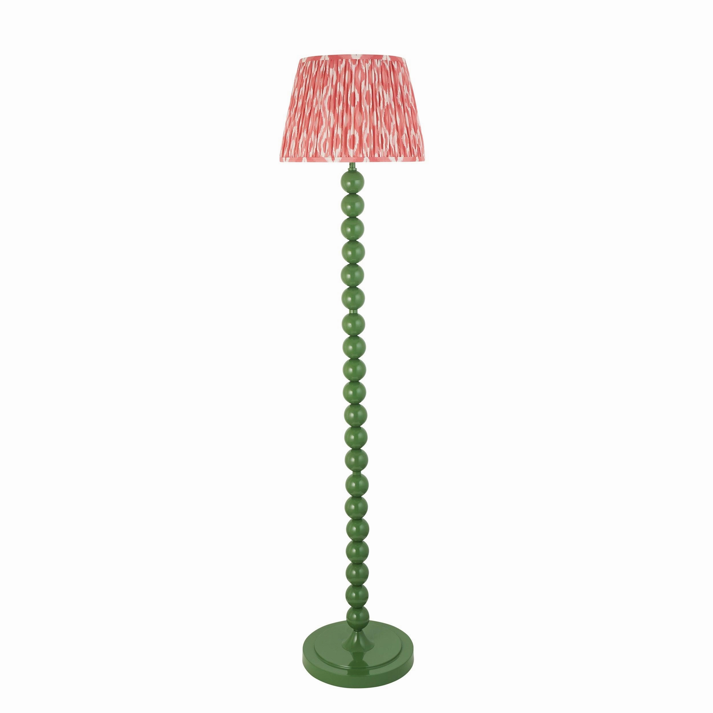Higgledy Green Floor Lamp & Ikat 35cm Coral Pink Shade