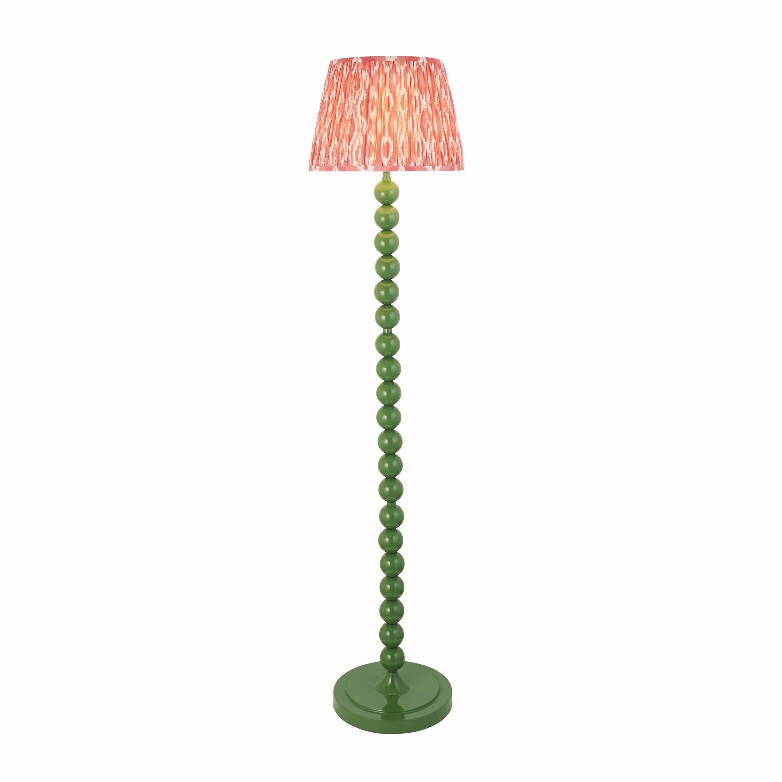 Higgledy Green Floor Lamp & Ikat 35cm Coral Pink Shade