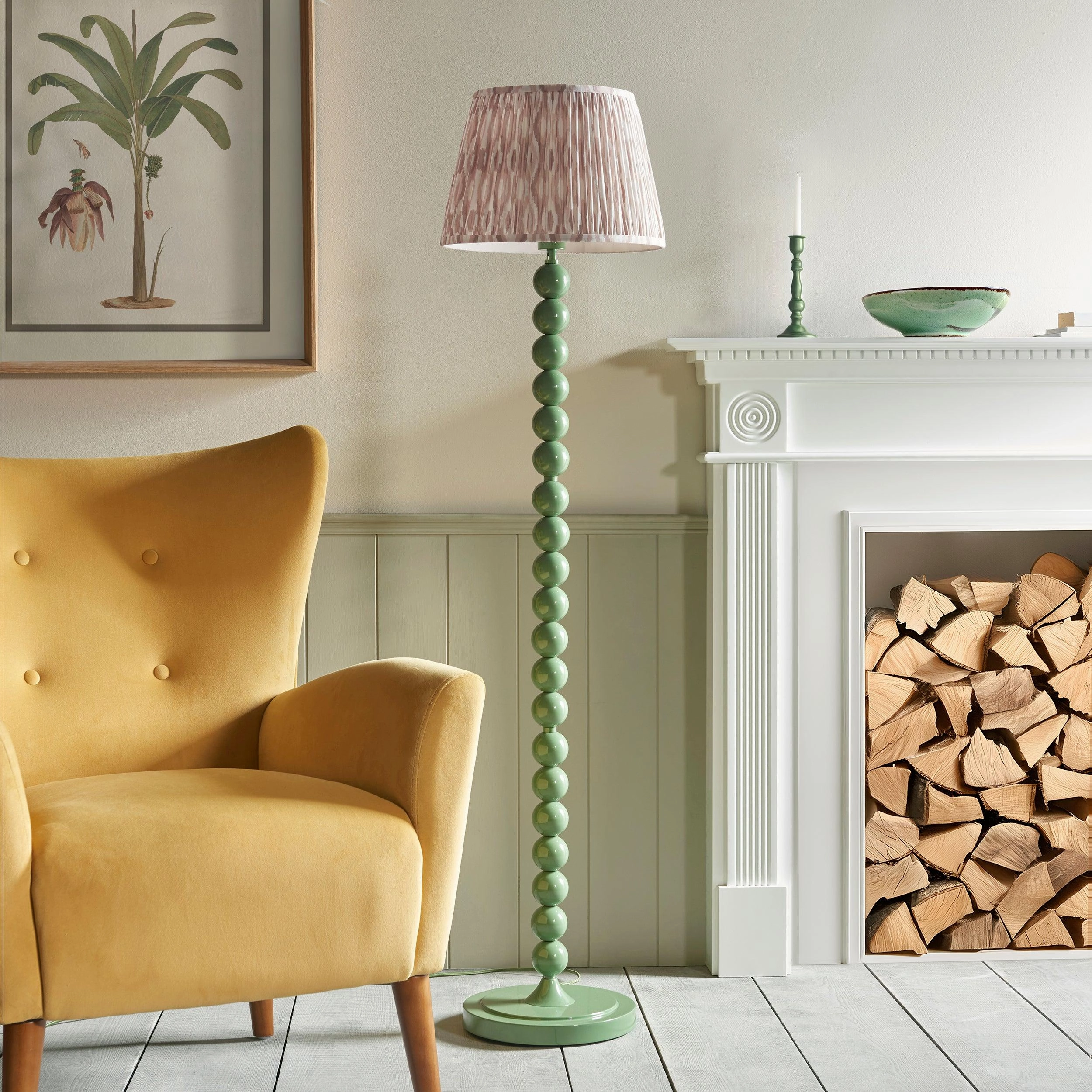 Higgledy Green Floor Lamp & Ikat 35cm Neutral Shade