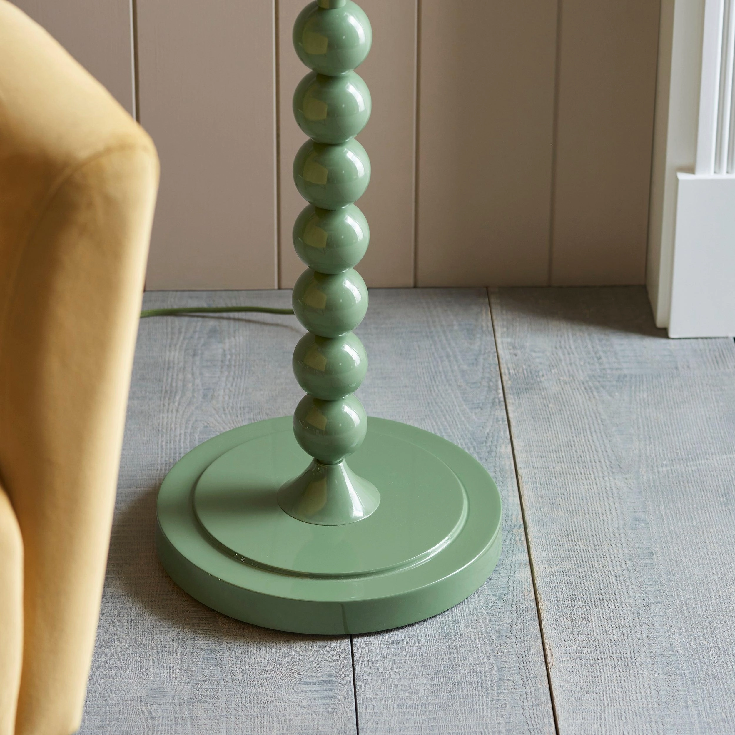 Higgledy Green Floor Lamp & Zigzag 35cm Apricot Orange Shade