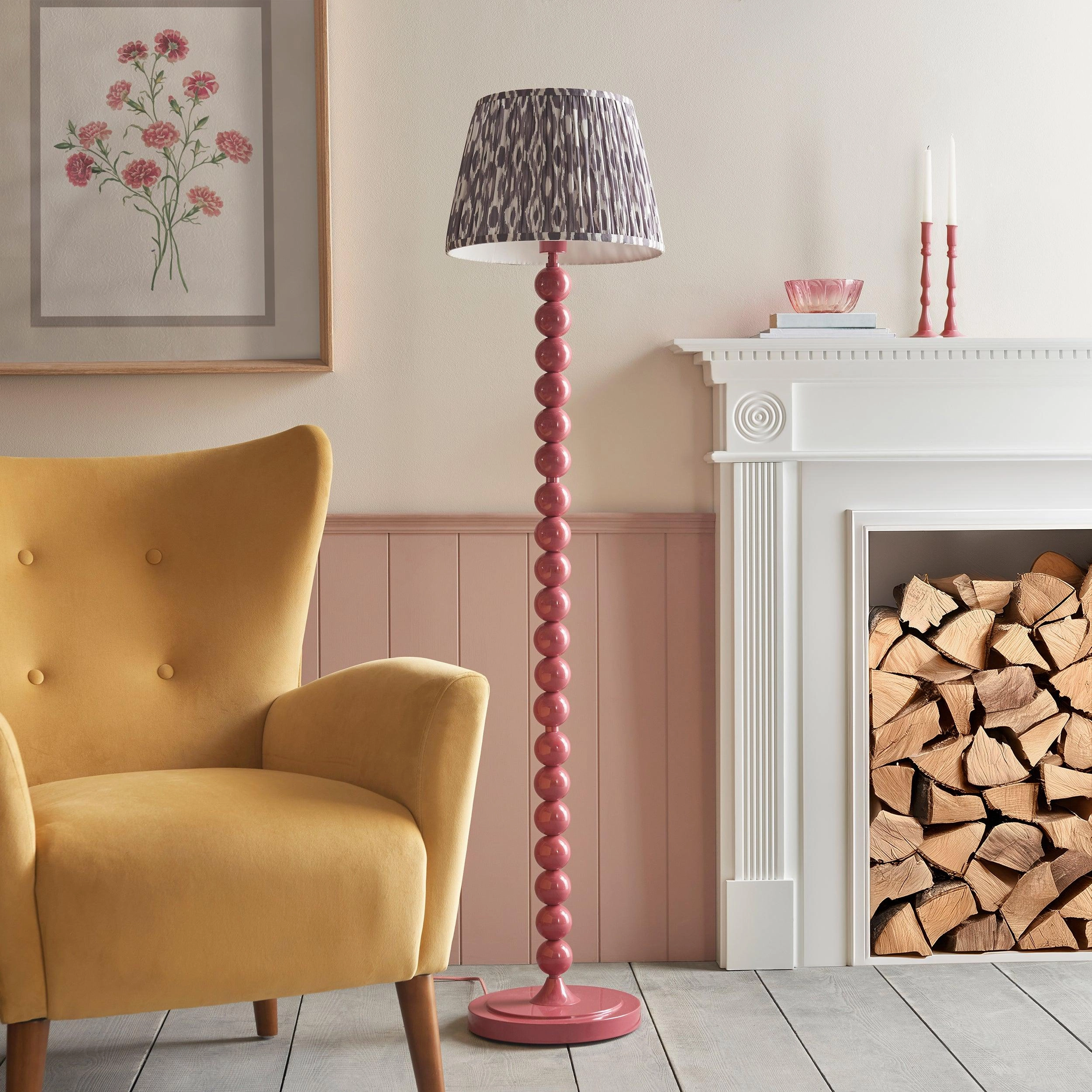 Higgledy Pink Floor Lamp & Ikat 35cm Pearl Grey Shade