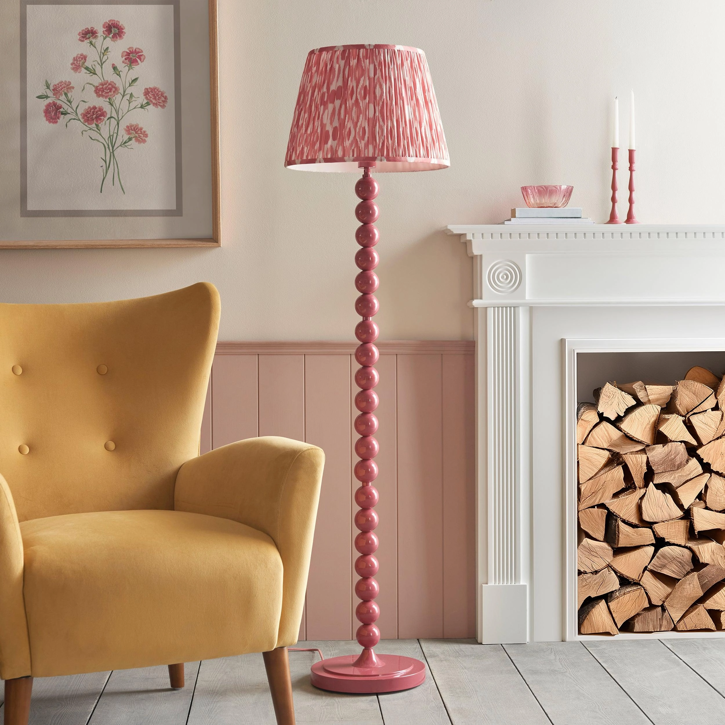 Higgledy Pink Floor Lamp & Ikat 40cm Coral Pink Shade