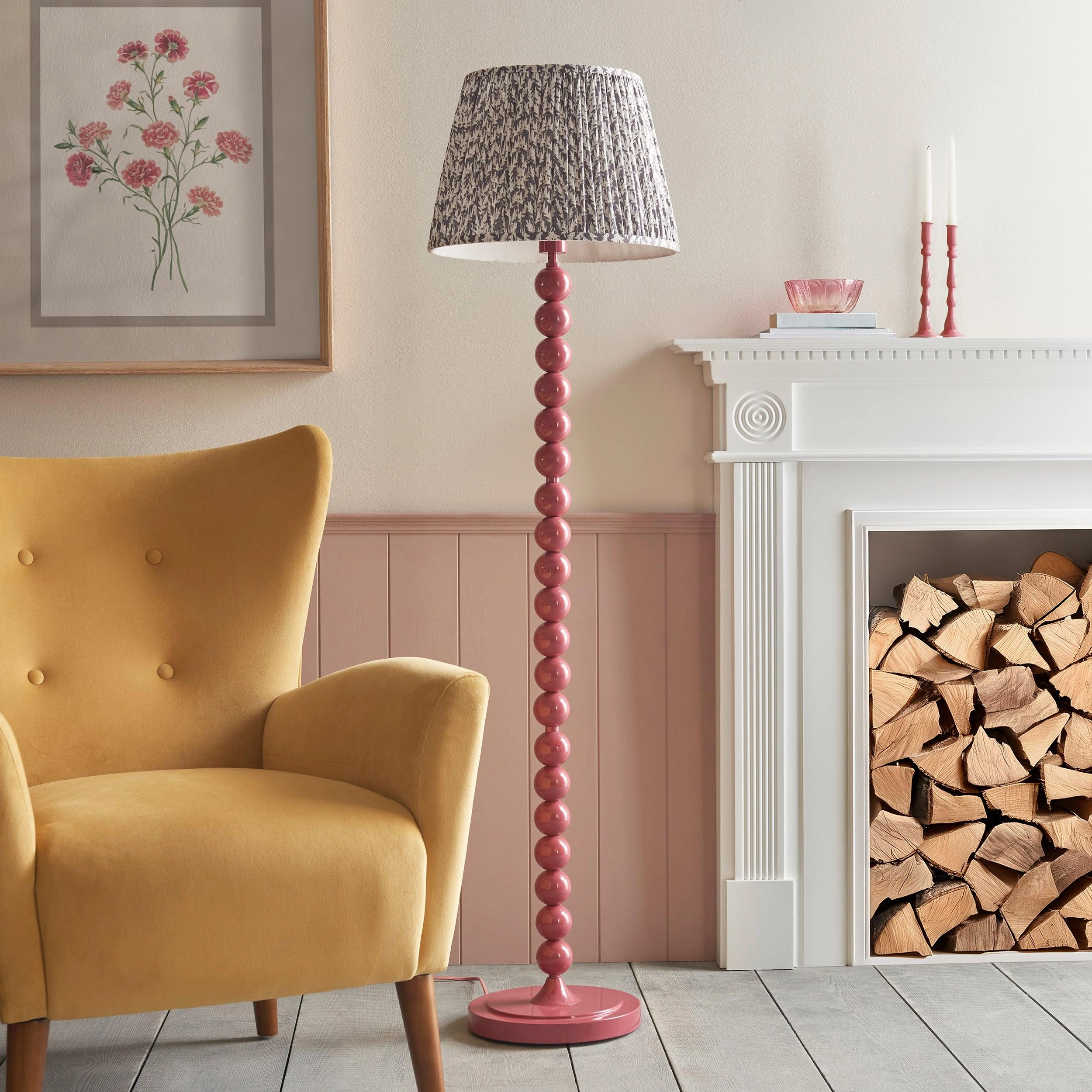 Higgledy Pink Floor Lamp & Leaf 40cm Pearl Grey Shade