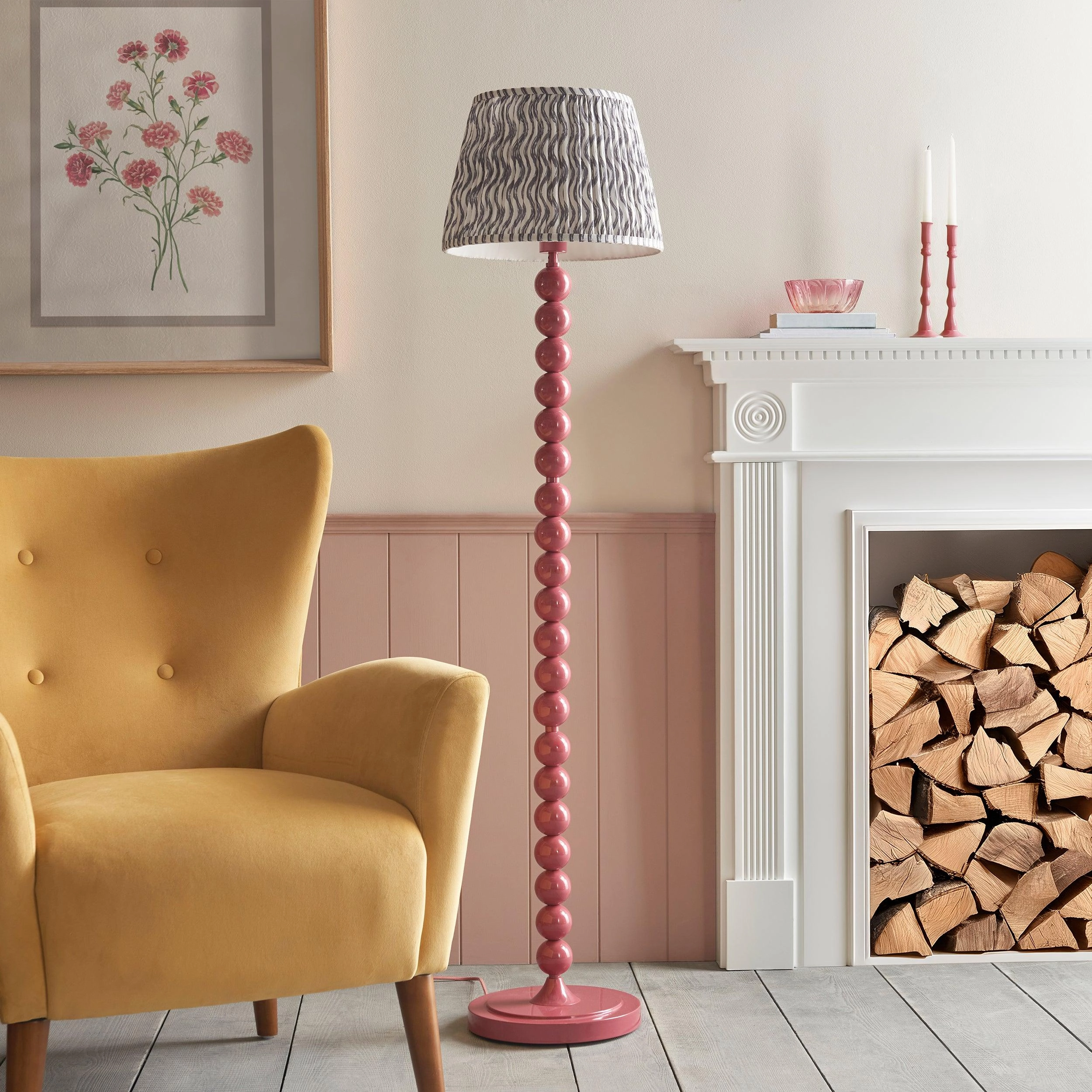 Higgledy Pink Floor Lamp & Ripple 35cm Pearl Grey Shade