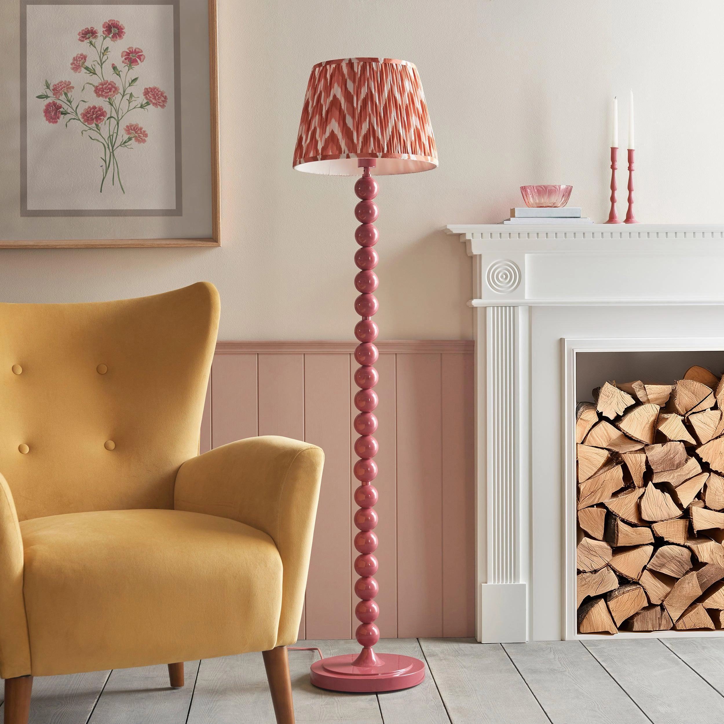 Higgledy Pink Floor Lamp & Zigzag 35cm Apricot Orange Shade