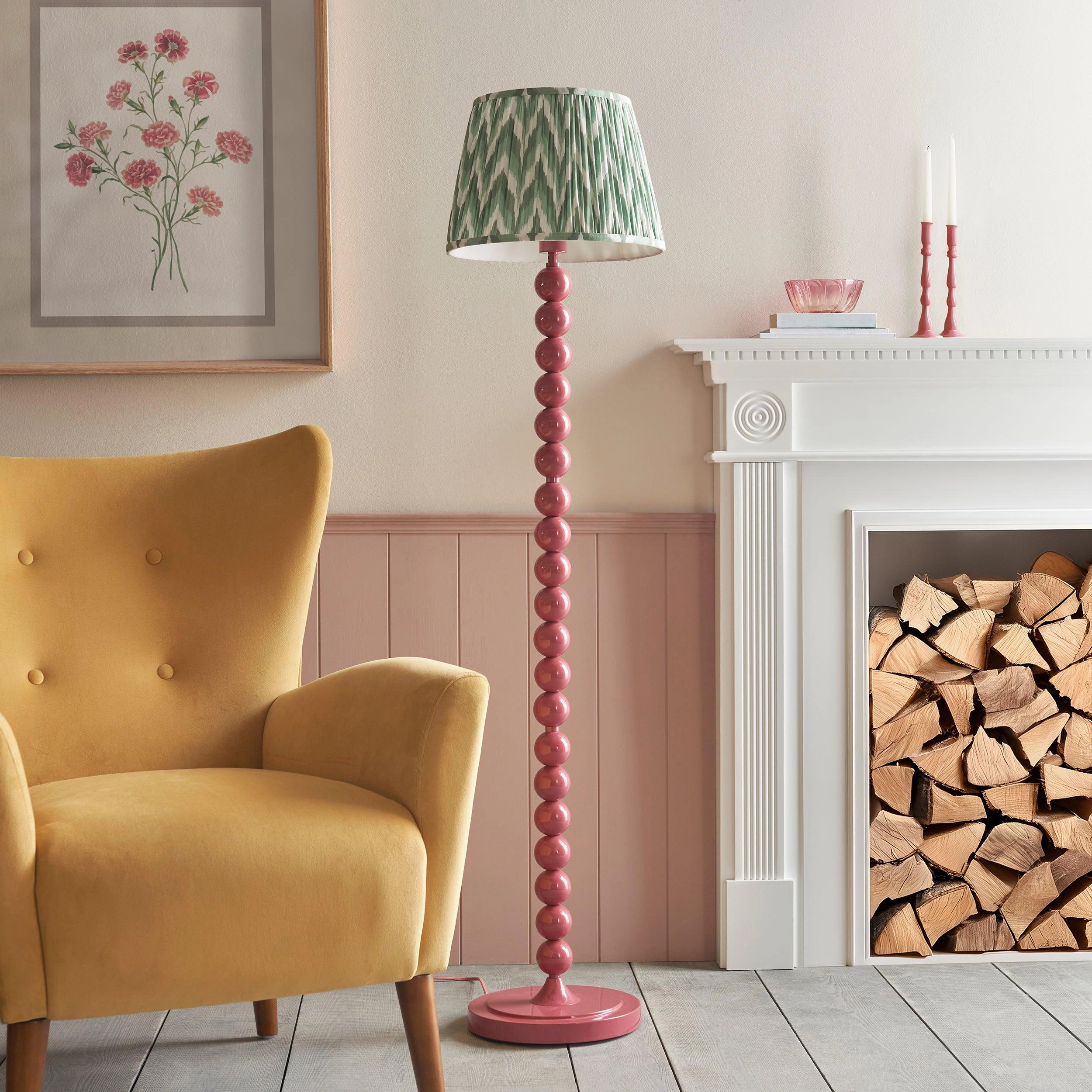 Higgledy Pink Floor Lamp & Zigzag 35cm Cotswold Green Shade