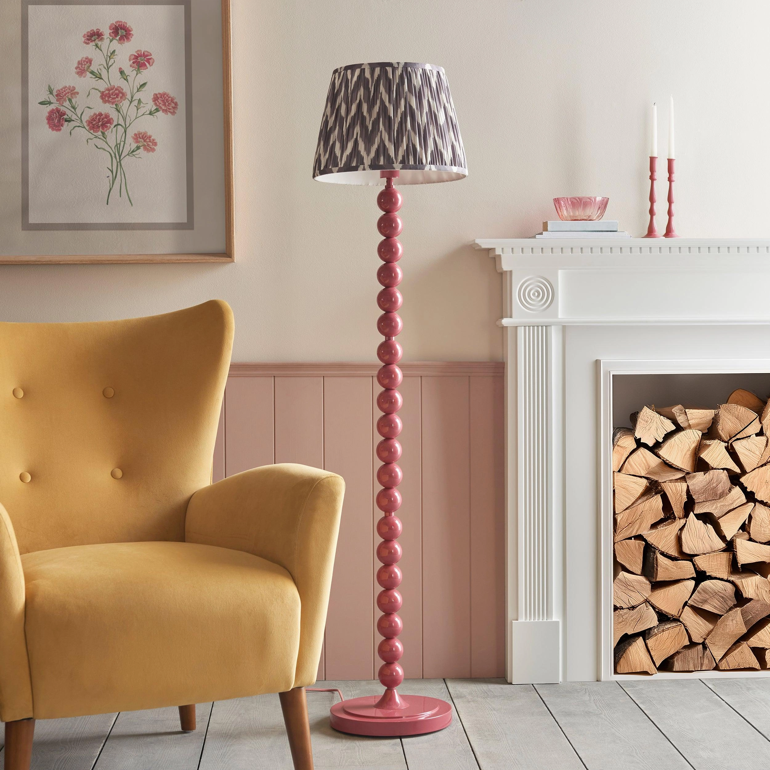 Higgledy Pink Floor Lamp & Zigzag 35cm Pearl Grey Shade