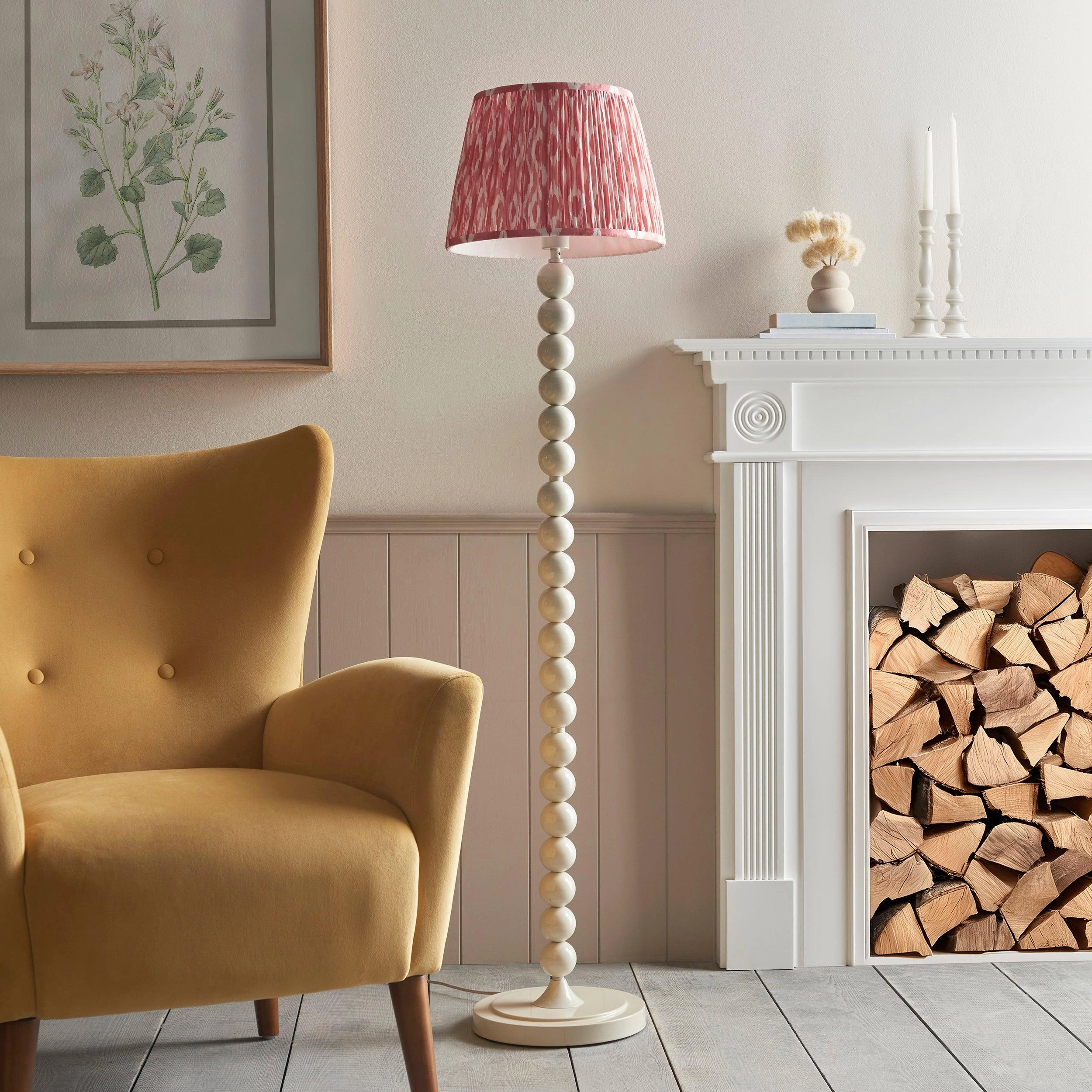 Higgledy White Floor Lamp & Ikat 35cm Coral Pink Shade