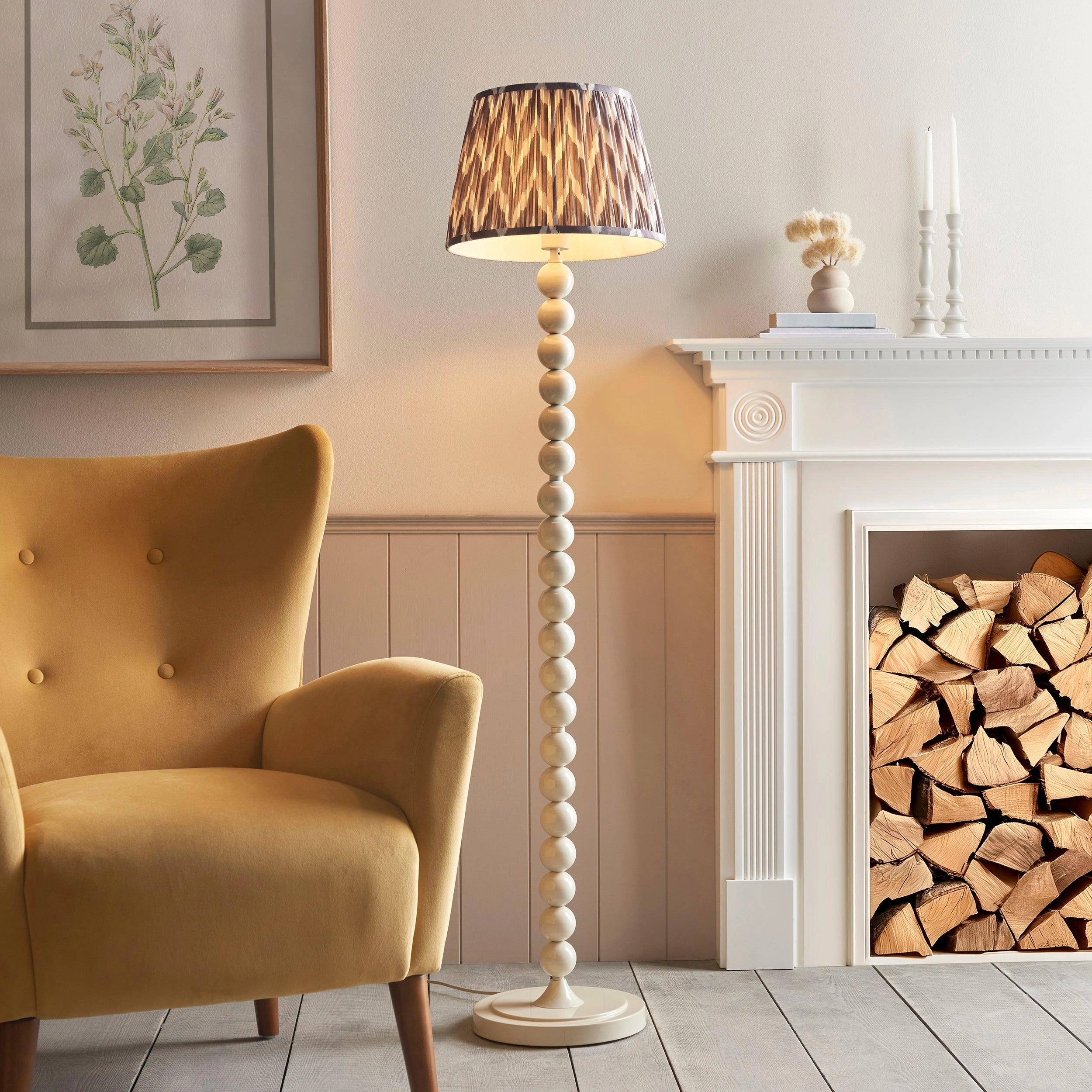 Higgledy White Floor Lamp & Zigzag 35cm Pearl Grey Shade creative lampshade design