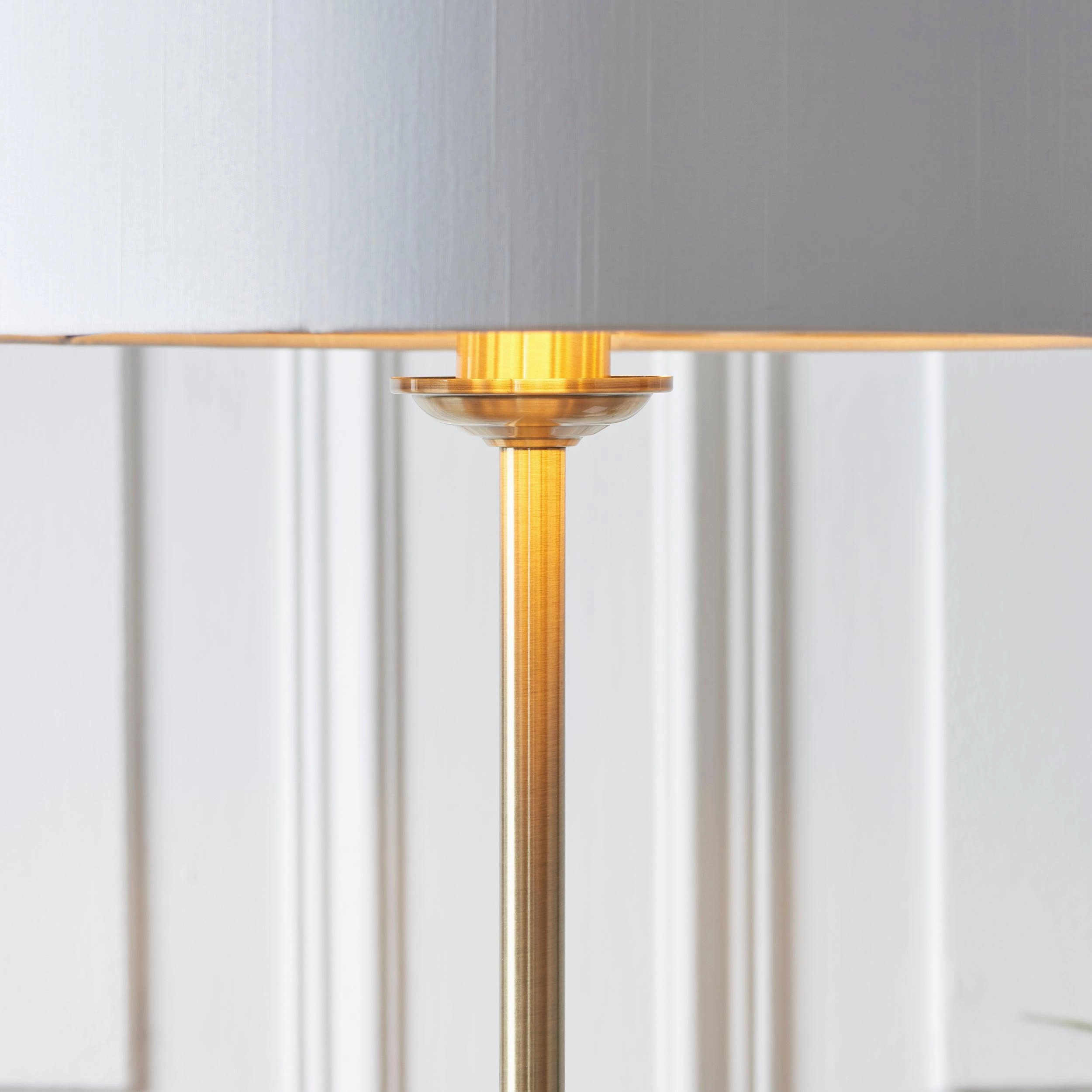 Highclere Antique Brass 1 Light Floor Lamp White Shade