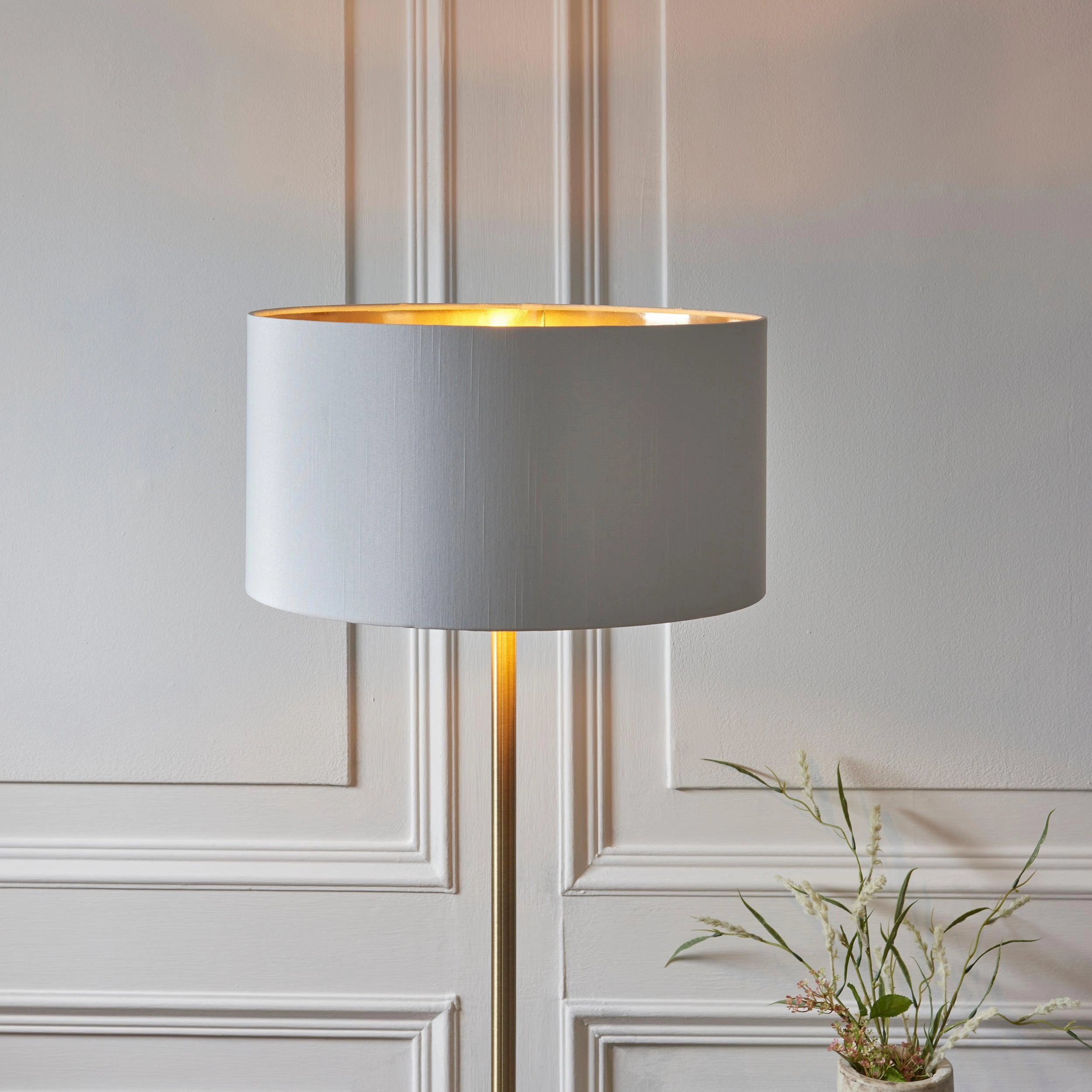 Highclere Antique Brass 1 Light Floor Lamp White Shade