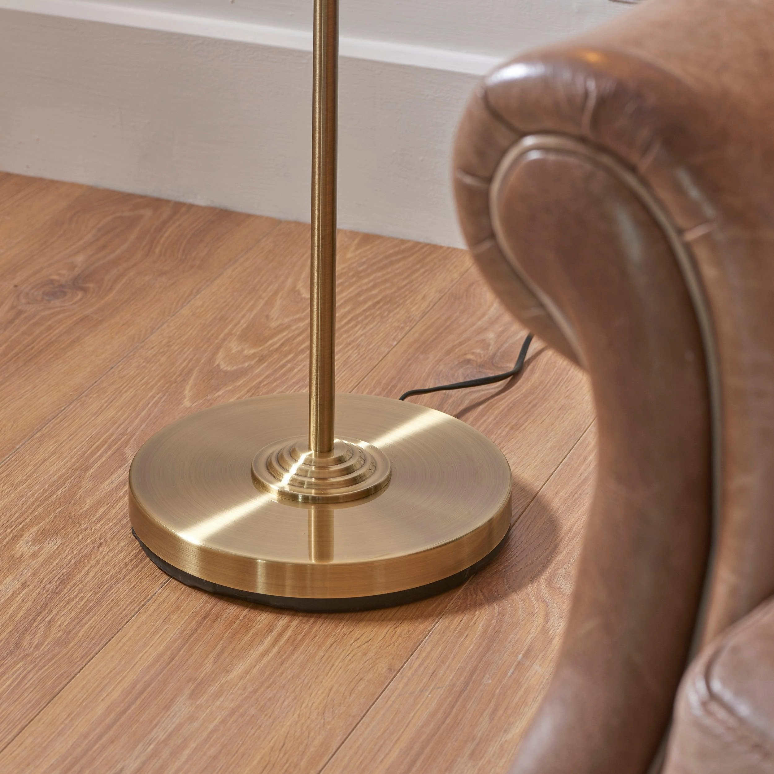 Highclere Antique Brass 1 Light Floor Lamp White Shade