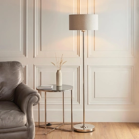 Highclere Brushed Chrome 1 Light Floor Lamp Natural Linen Shade creative lampshade design