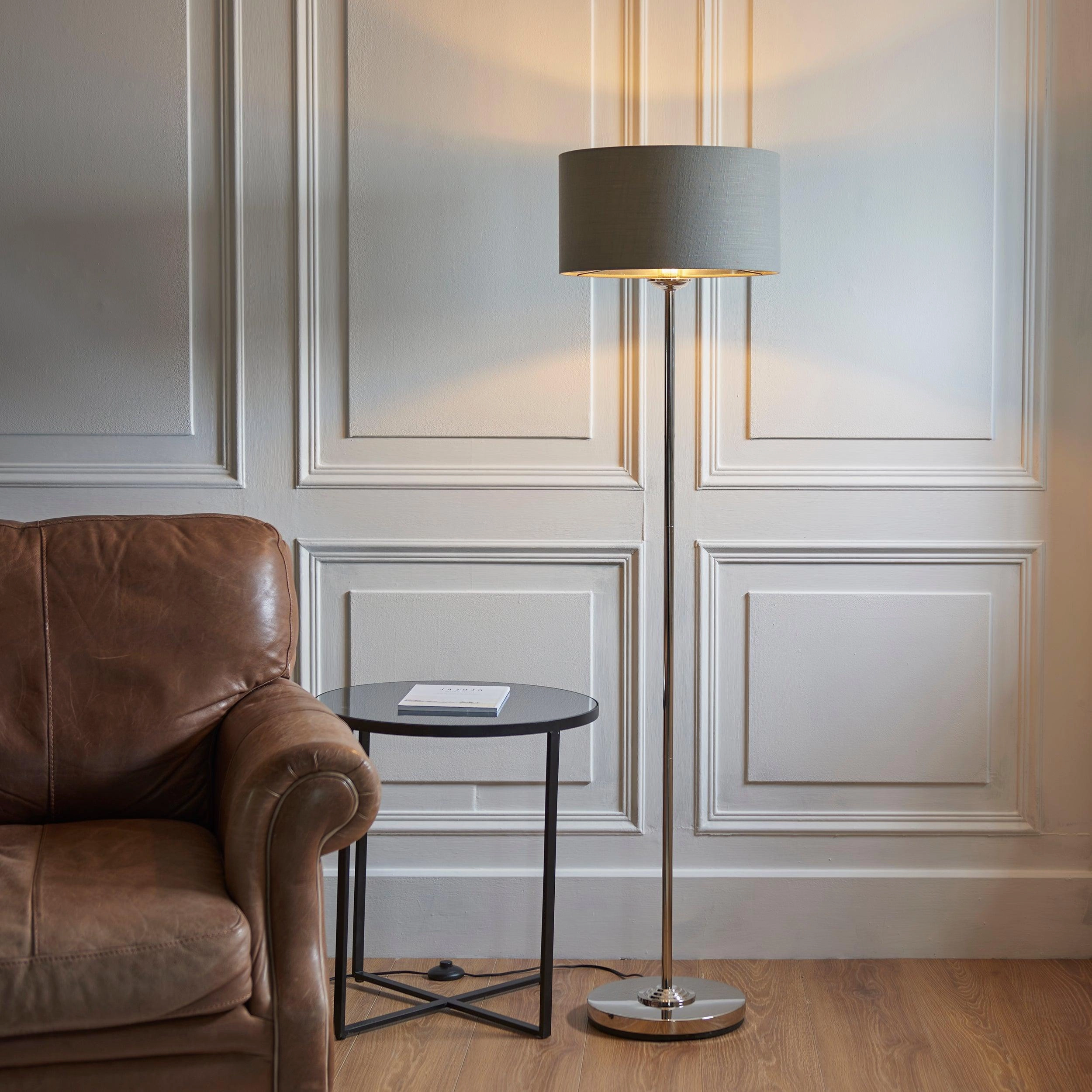Highclere Nickel Chrome 1 Light Floor Lamp Charcoal Shade creative lampshade design