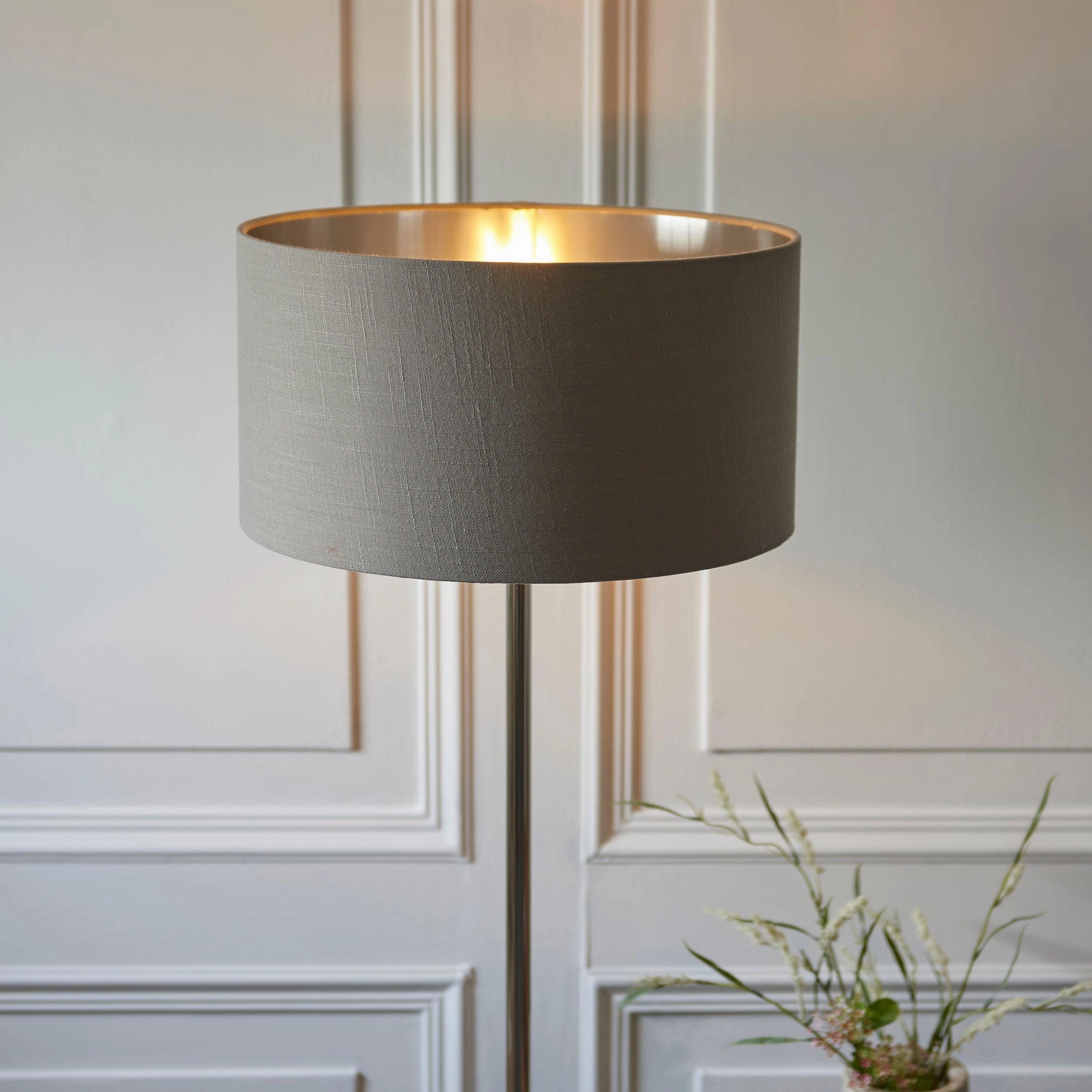 Highclere Nickel Chrome 1 Light Floor Lamp Charcoal Shade