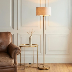 Highclere Vintage Brass 1 Light Floor Lamp Natural Shade creative lampshade design