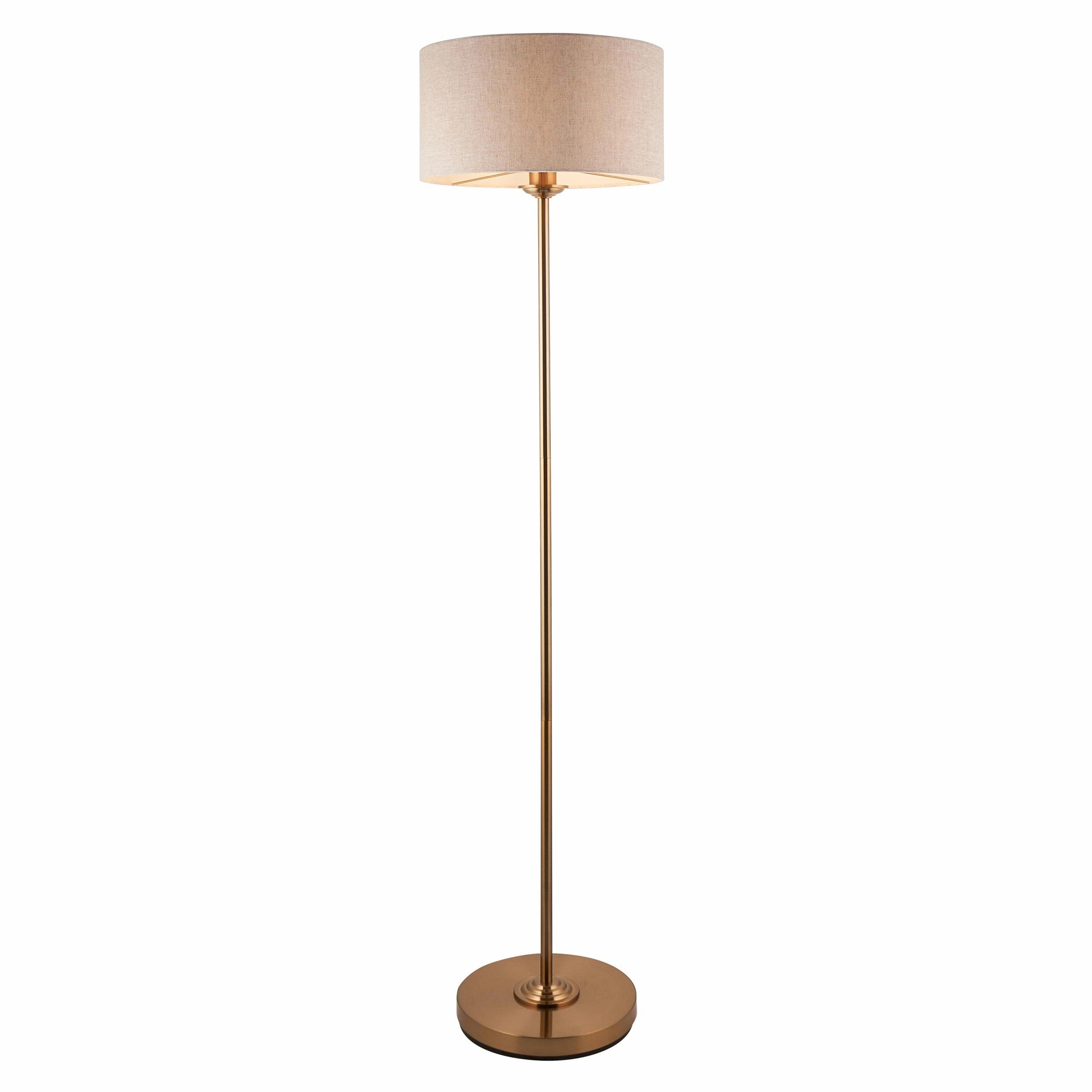 Highclere Vintage Brass 1 Light Floor Lamp Natural Shade