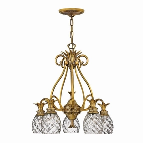 Hinkley Plantation 5 Light Brass Chandelier - Pineapple Shades soft glow ceiling light