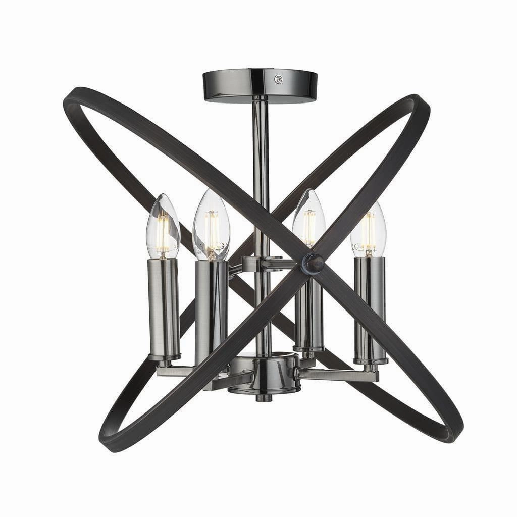 Hoopla 4 Light Pewter Semi Flush Ceiling Light Searchlight ambient ceiling fixture