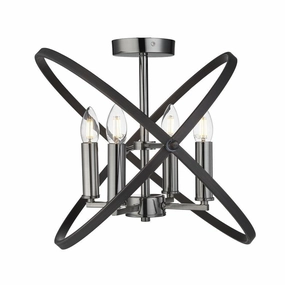 Hoopla 4 Light Pewter Semi Flush Ceiling Light Searchlight ambient ceiling fixture
