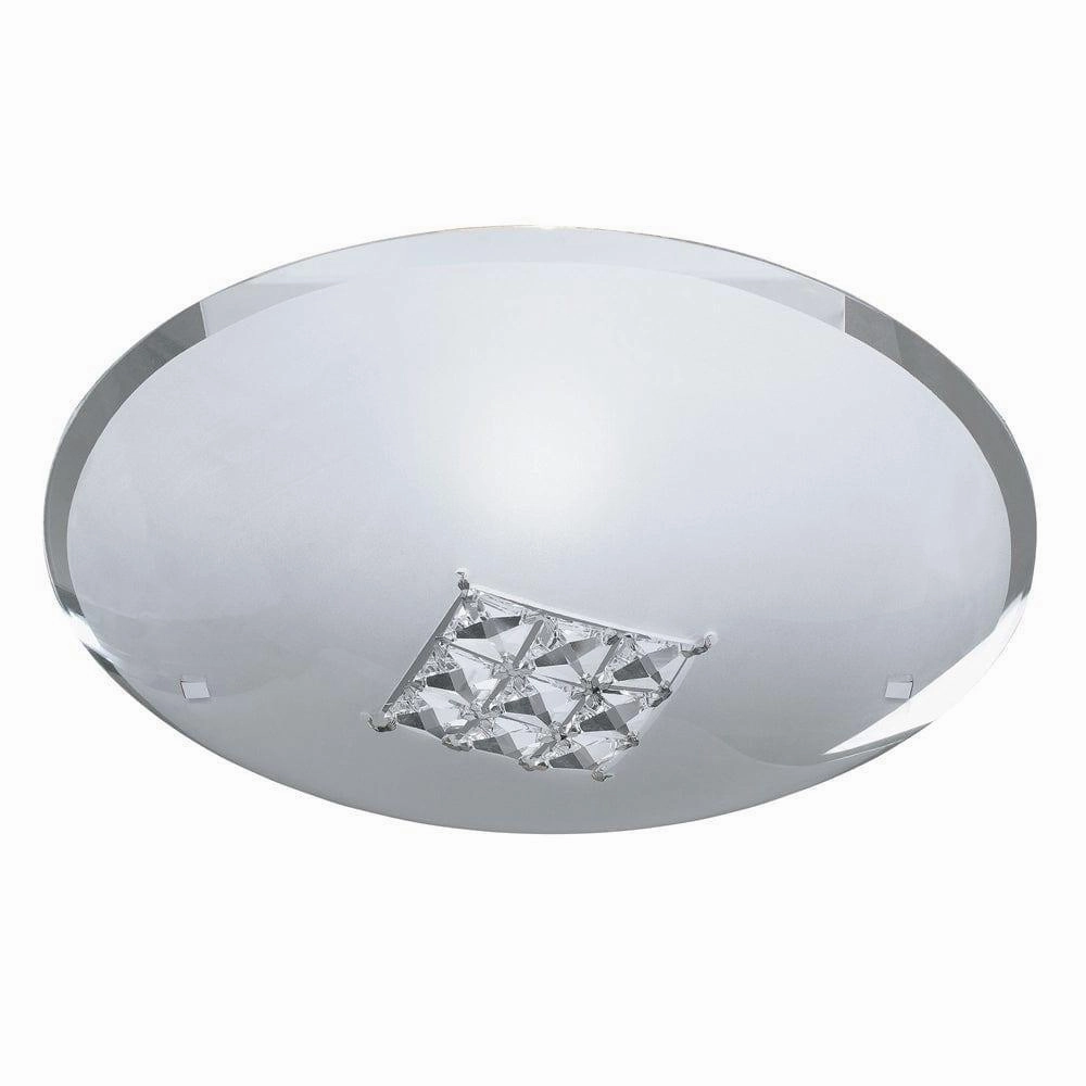 Horizon Sanded Glass/Clear Crystal Ceiling Flush - 32cm soft glow ceiling light