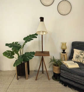 Hubert Wooden Floor Lamp with Brown Base and Jute Fabric Lampshade (BULB NOT INCLUDED) decorative ceiling fixture