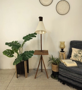 Hubert Wooden Floor Lamp with Brown Base and Jute Fabric Lampshade (BULB NOT INCLUDED) creative lampshade design