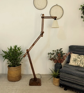 Hydra Wooden Floor Lamp with Brown Base and Jute Fabric Lampshade (BULB NOT INCLUDED) creative lampshade design