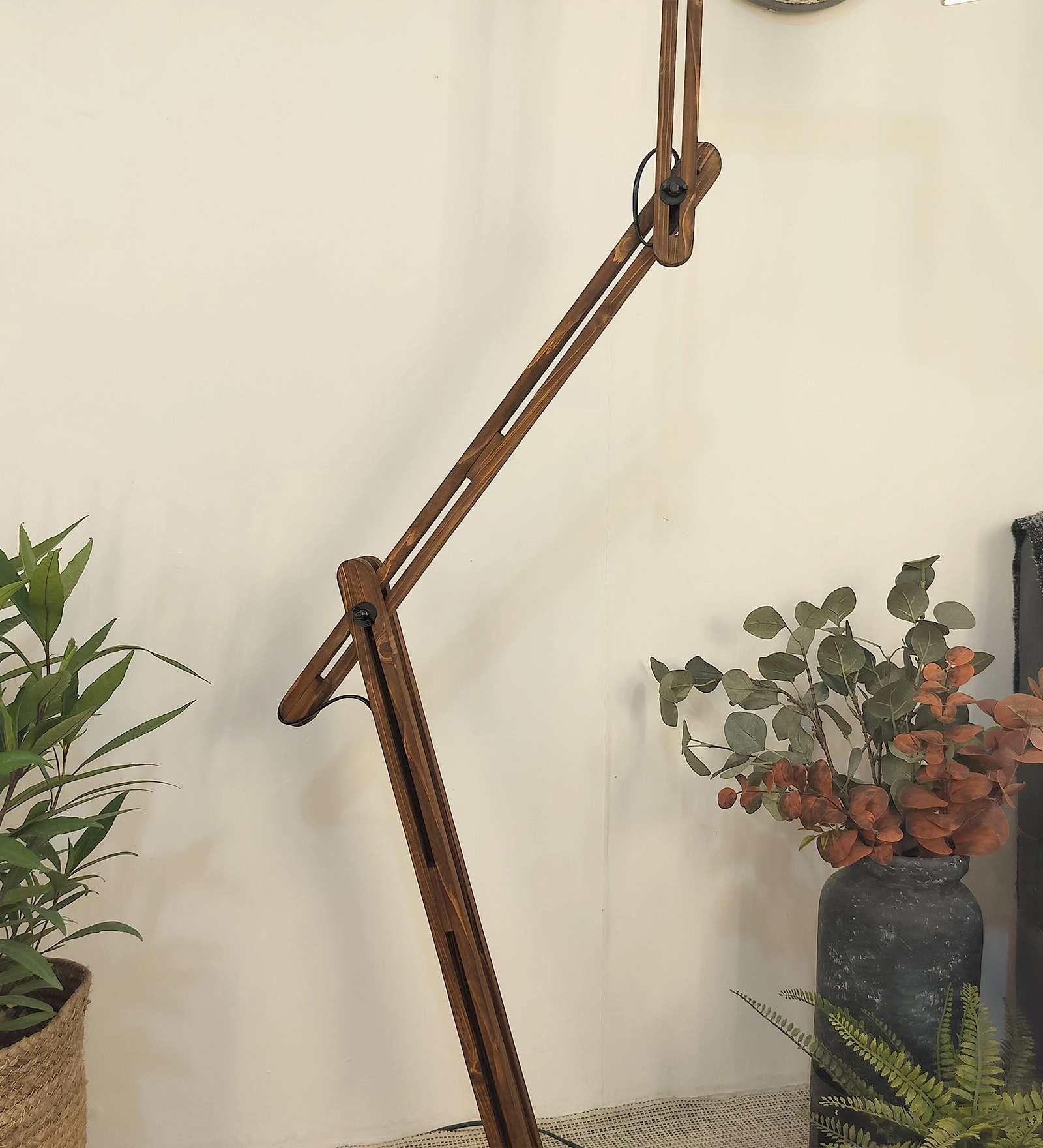 Hydra Wooden Floor Lamp with Brown Base and Jute Fabric Lampshade (BULB NOT INCLUDED)