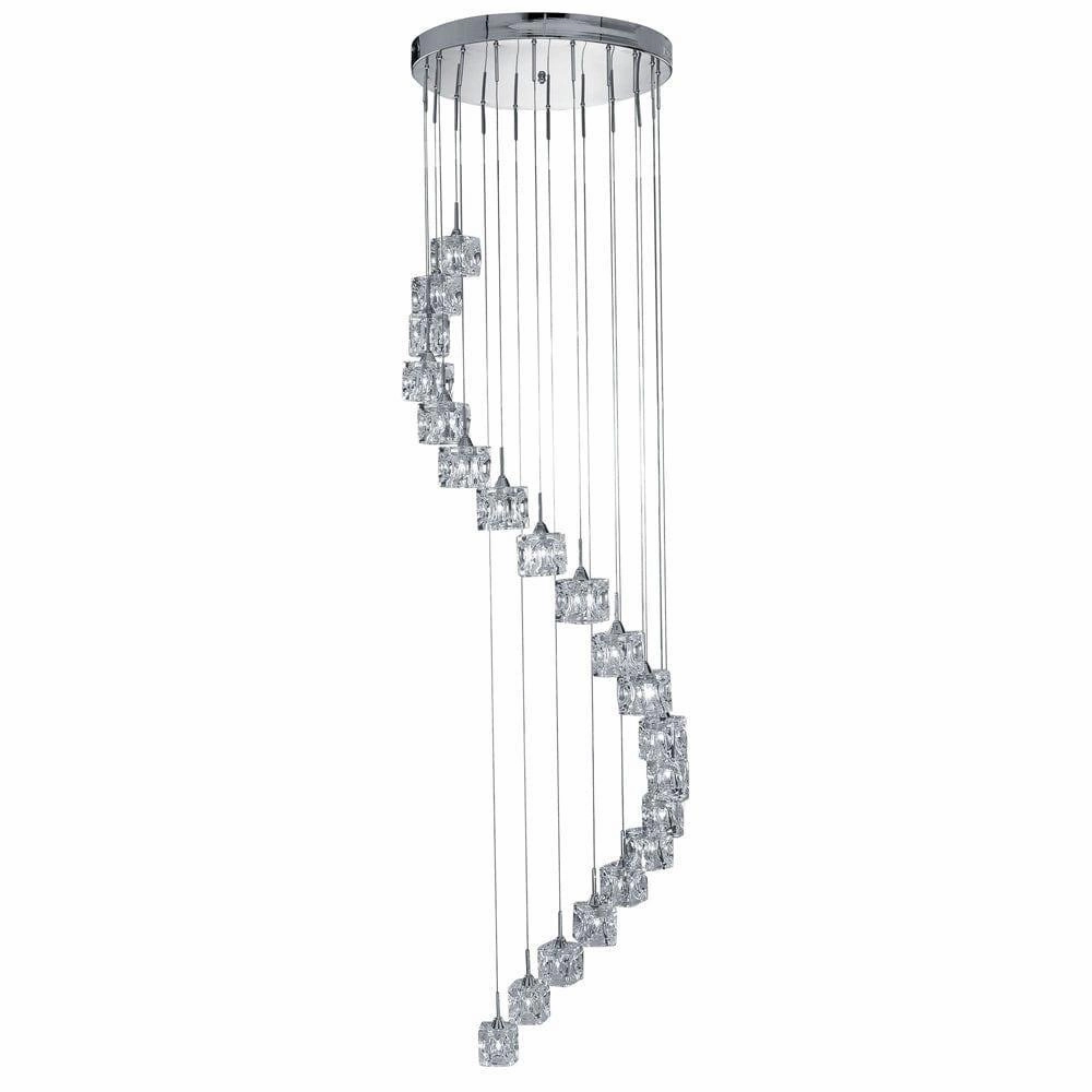 Ice Cube 20 Light LED 3M Multi-Drop Chrome & Glass Pendant ambient ceiling fixture