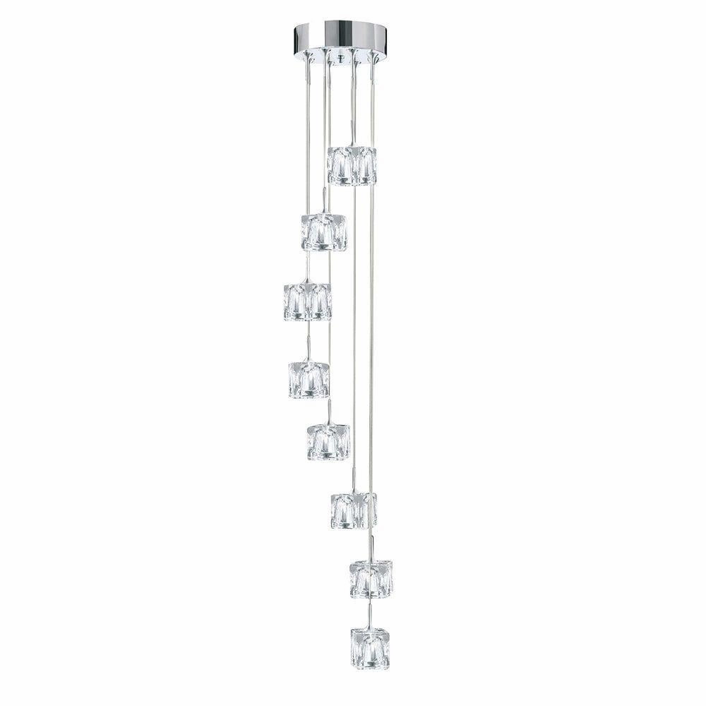 Ice Cube 8 Light LED Multi-Drop Chrome & Glass Pendant ambient ceiling fixture