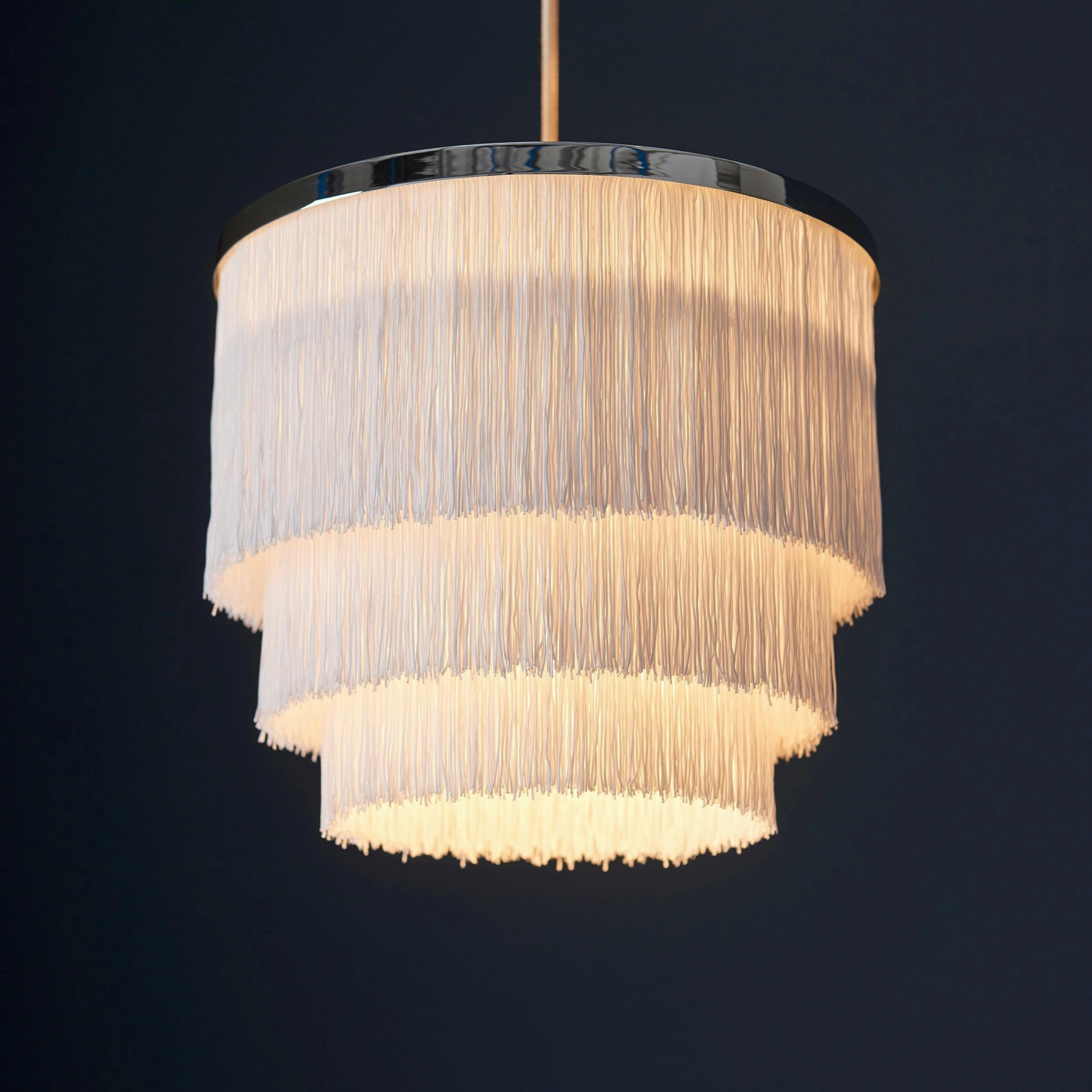 Illinois Chrome Art Deco White Fringe Pendant