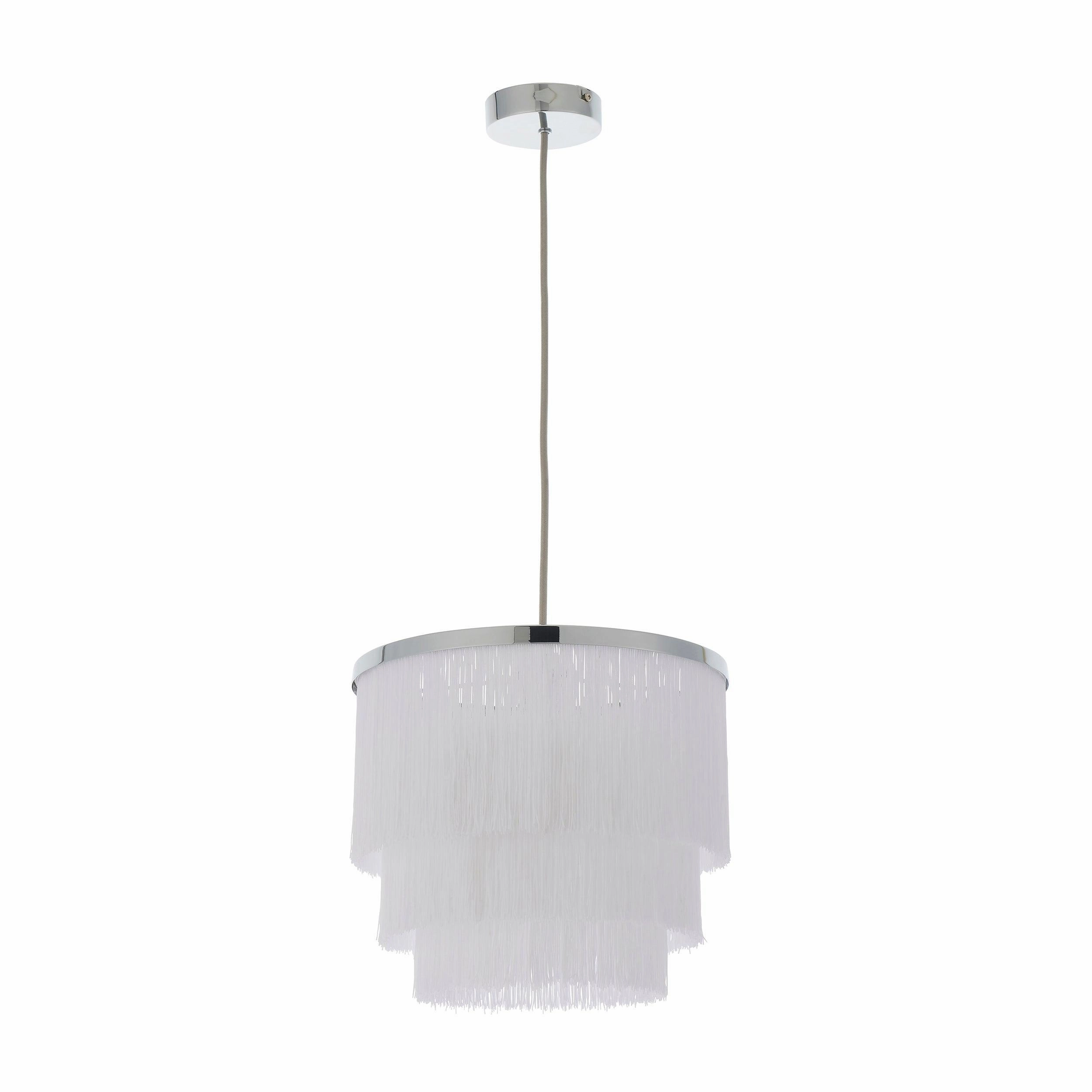 Illinois Chrome Art Deco White Fringe Pendant