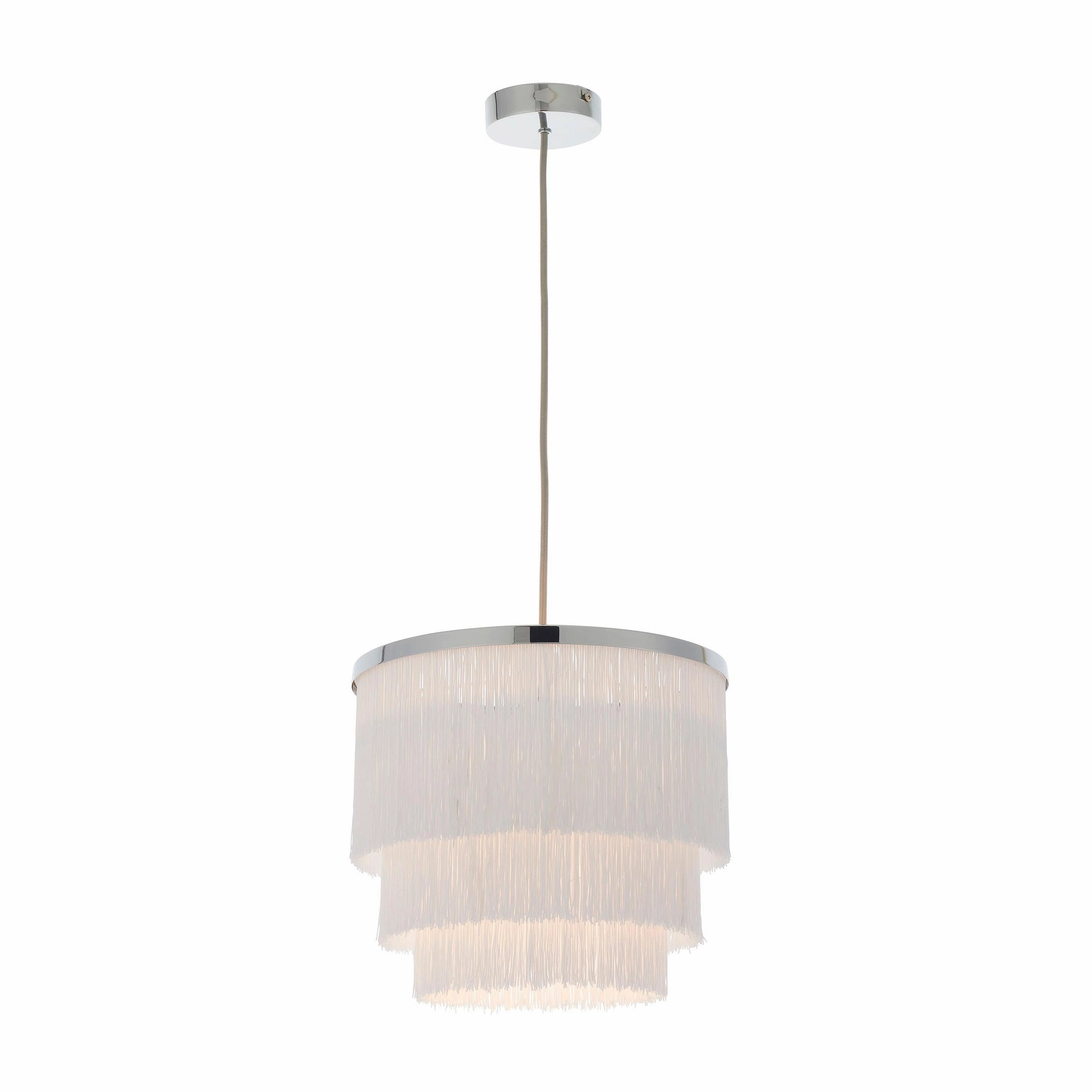 Illinois Chrome Art Deco White Fringe Pendant