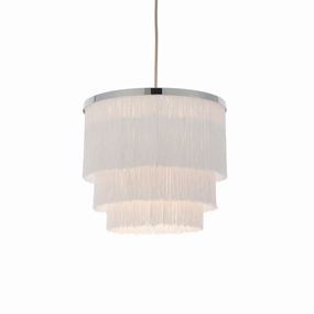 Illinois Chrome Art Deco White Fringe Pendant sleek LED ceiling lamp