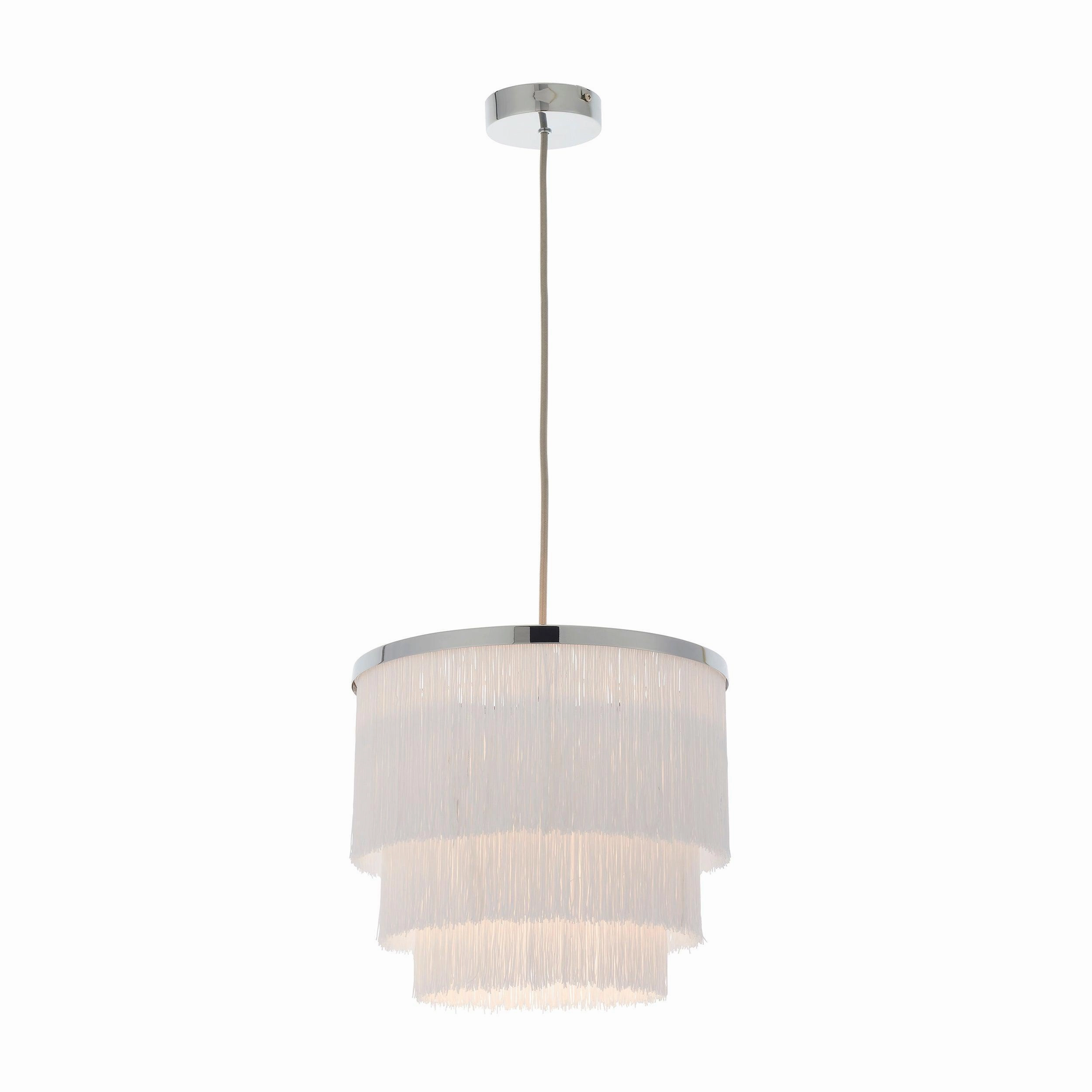 Illinois Chrome Art Deco White Fringe Pendant