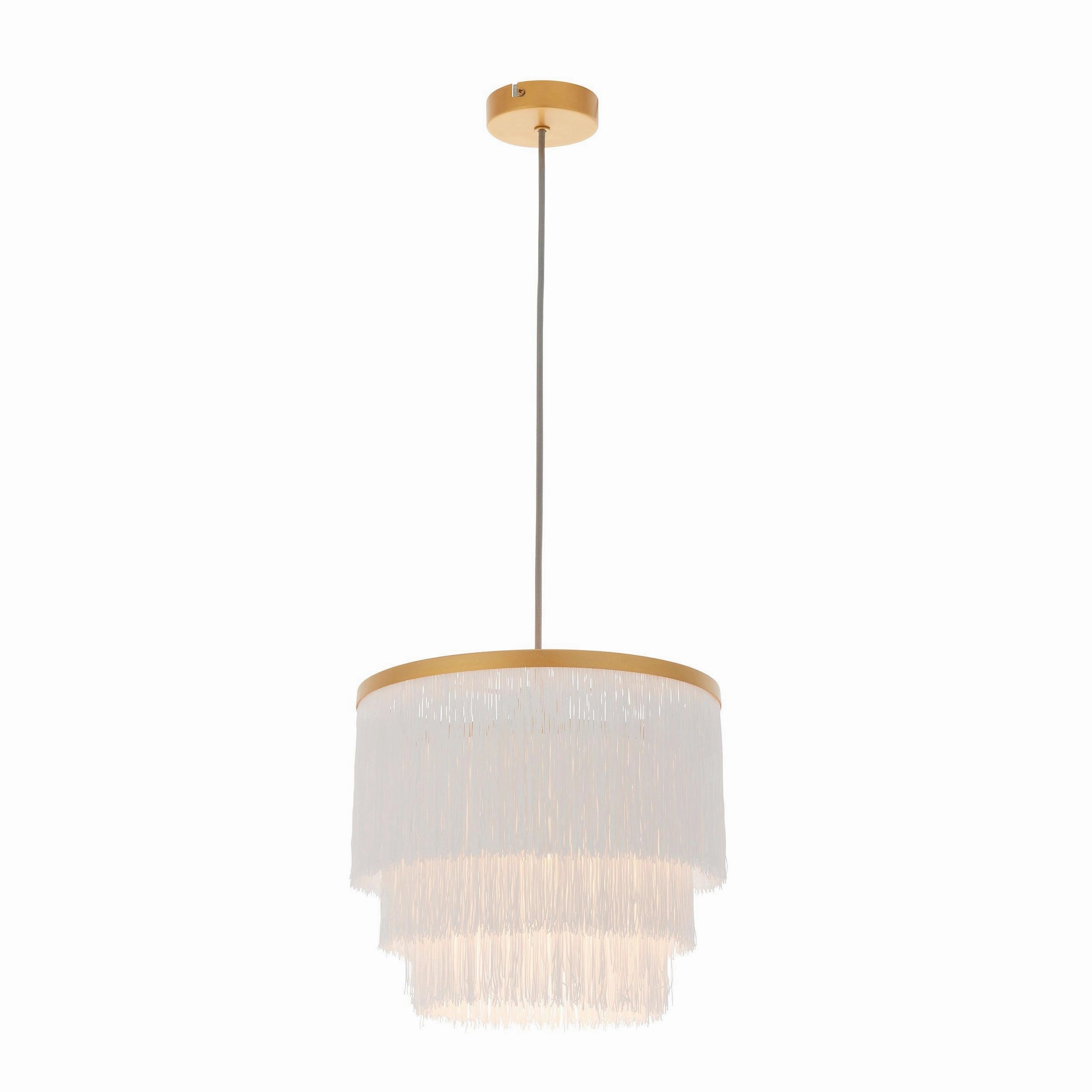 Illinois Large Gold Art Deco White Fringe Pendant