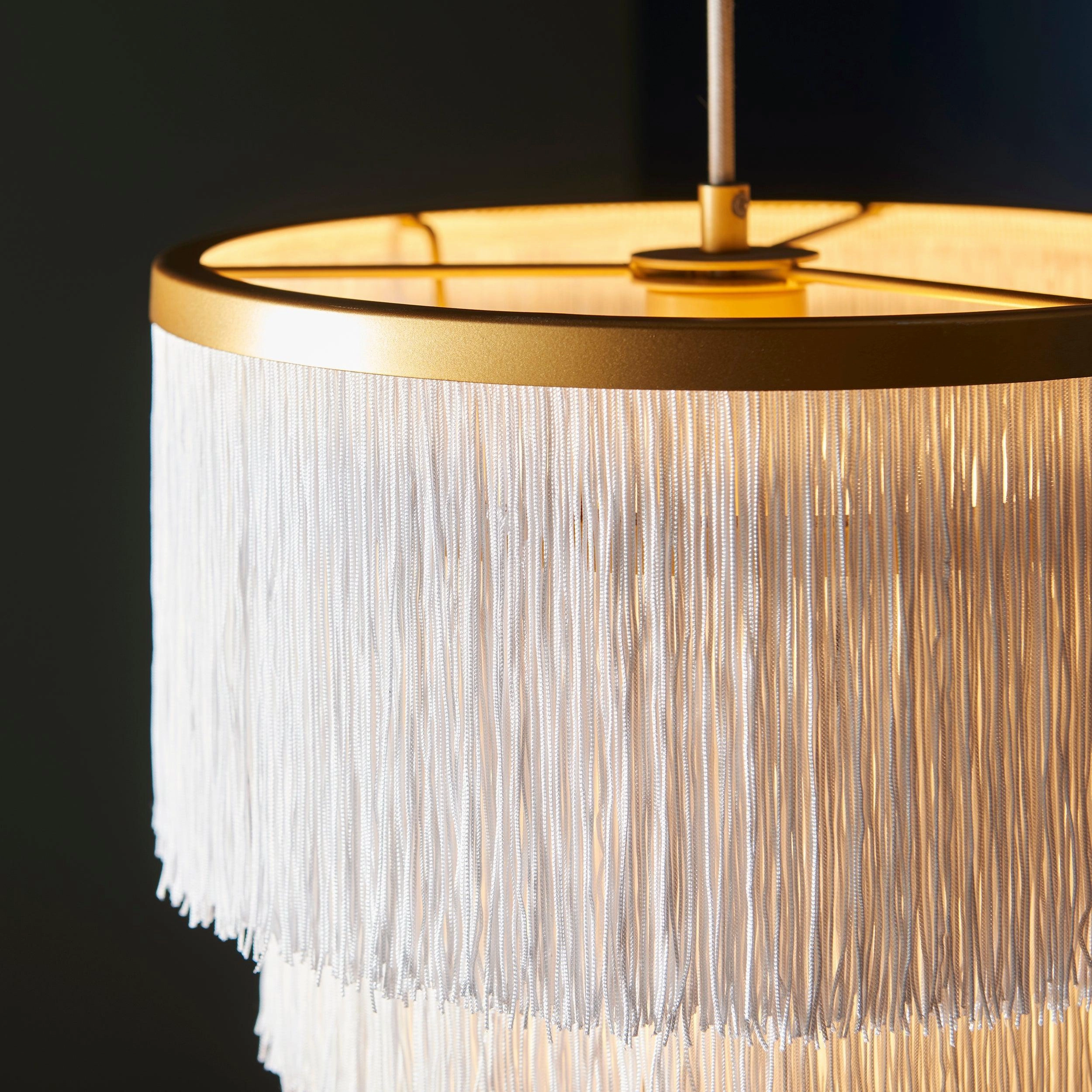 Illinois Large Gold Art Deco White Fringe Pendant