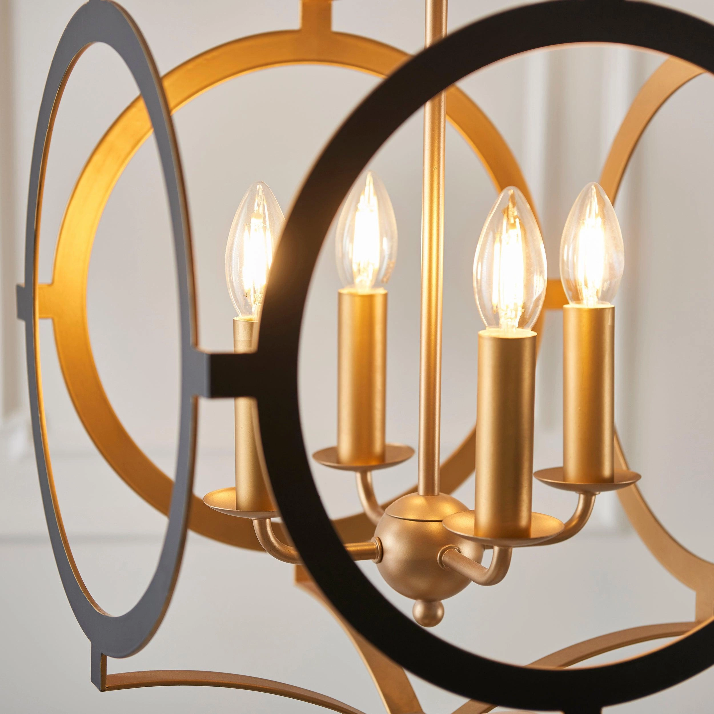 Indira 4 Light Black & Gold Circular Frame Ceiling Pendant