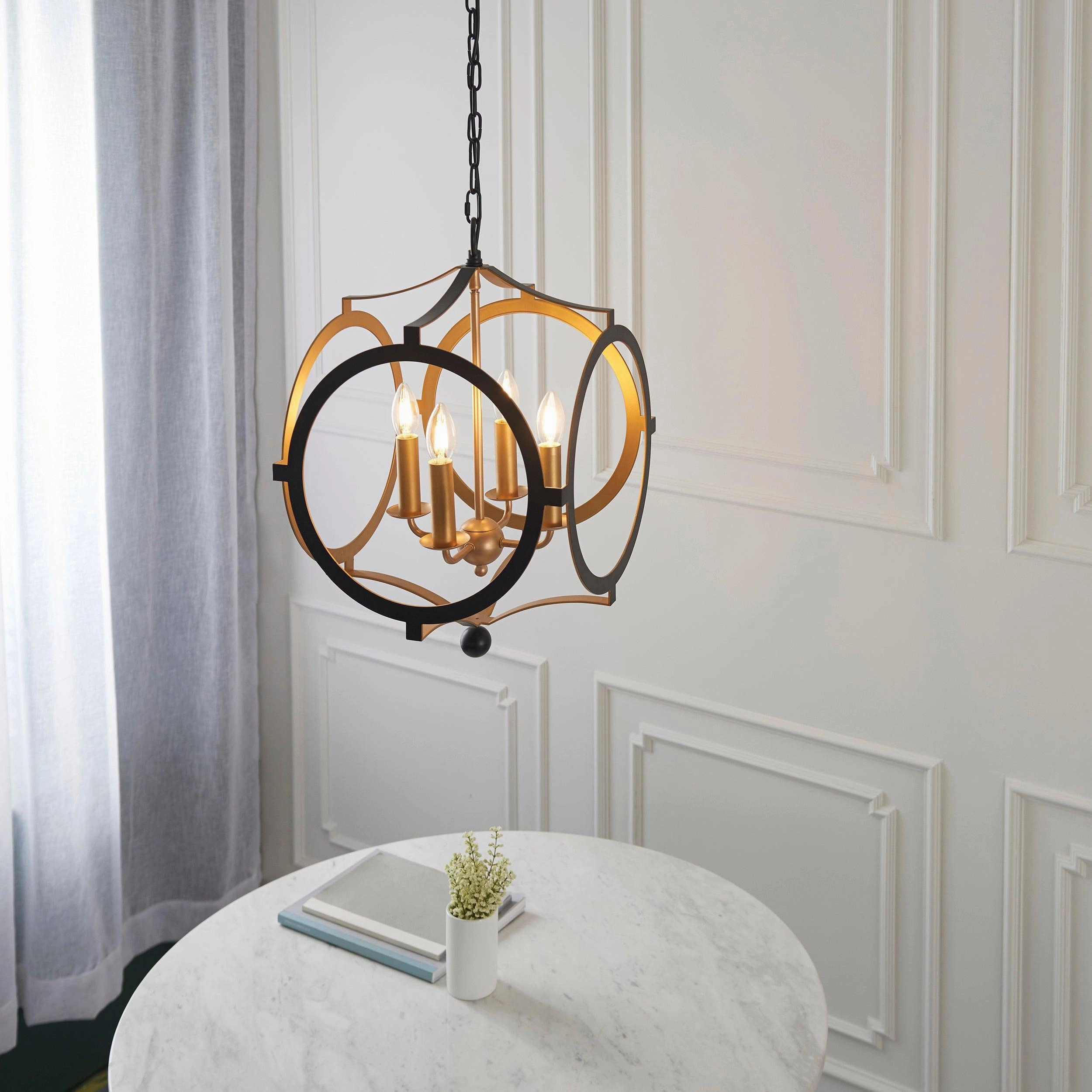 Indira 4 Light Black & Gold Circular Frame Ceiling Pendant