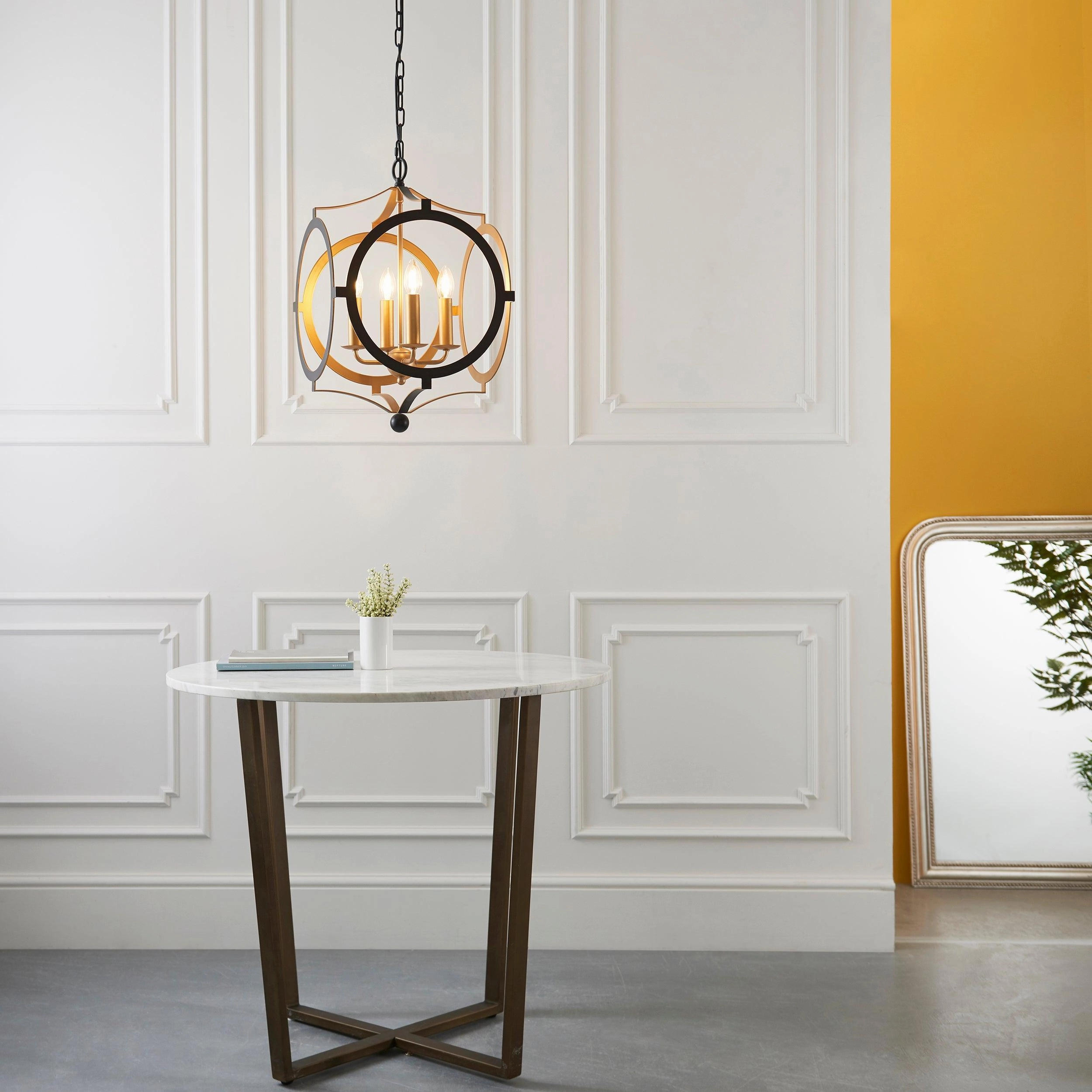 Indira 4 Light Black & Gold Circular Frame Ceiling Pendant